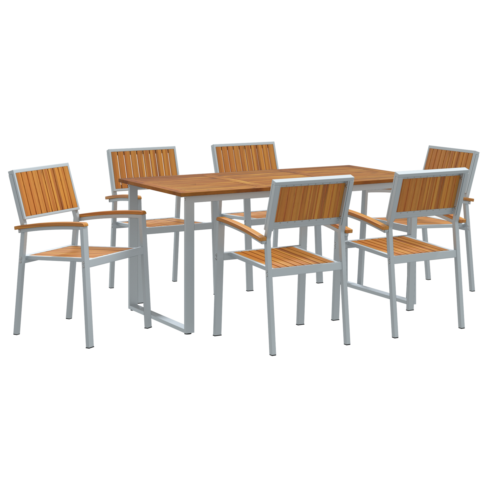 7 Piece Garden Dining Set Grey Steel and Solid Wood Acacia - Image 2