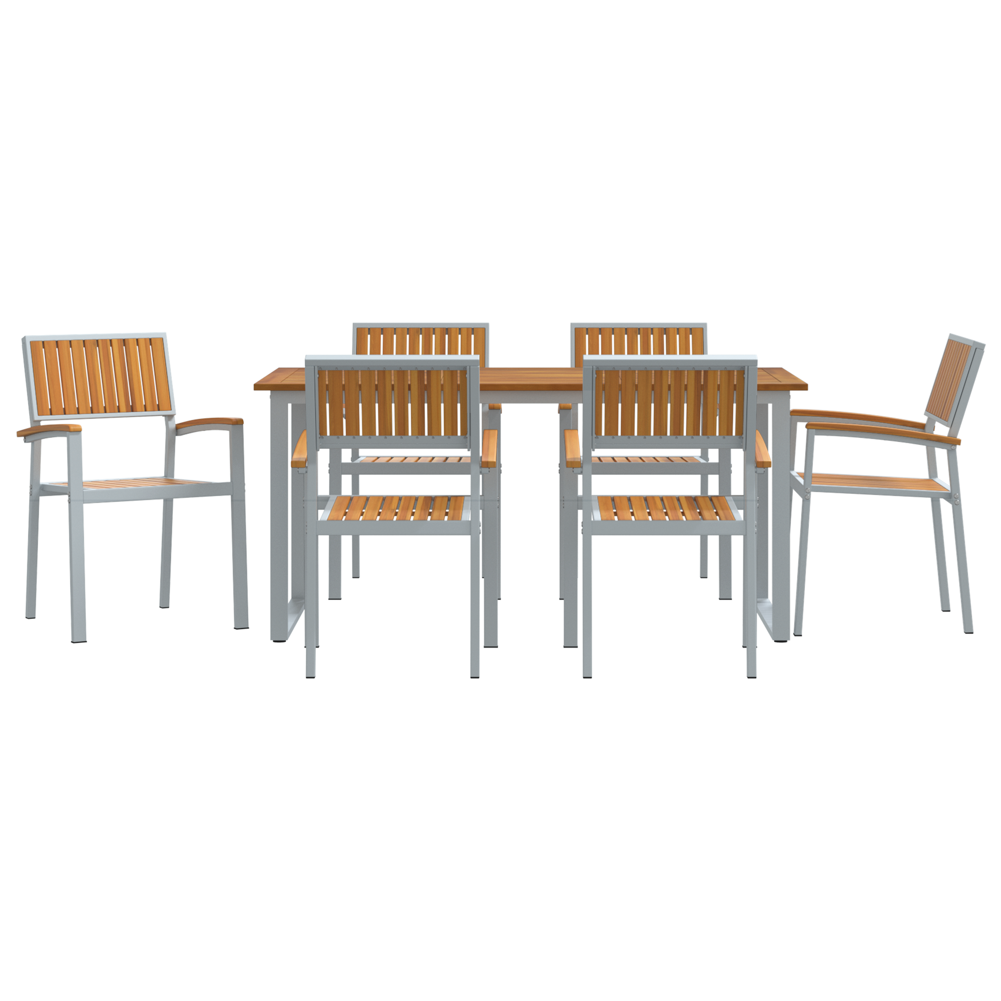 7 Piece Garden Dining Set Grey Steel and Solid Wood Acacia - Image 7