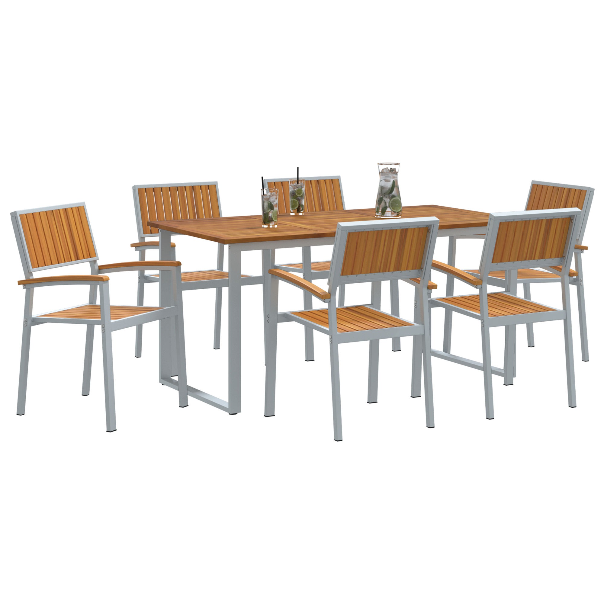 7 Piece Garden Dining Set Grey Steel and Solid Wood Acacia - Image 3