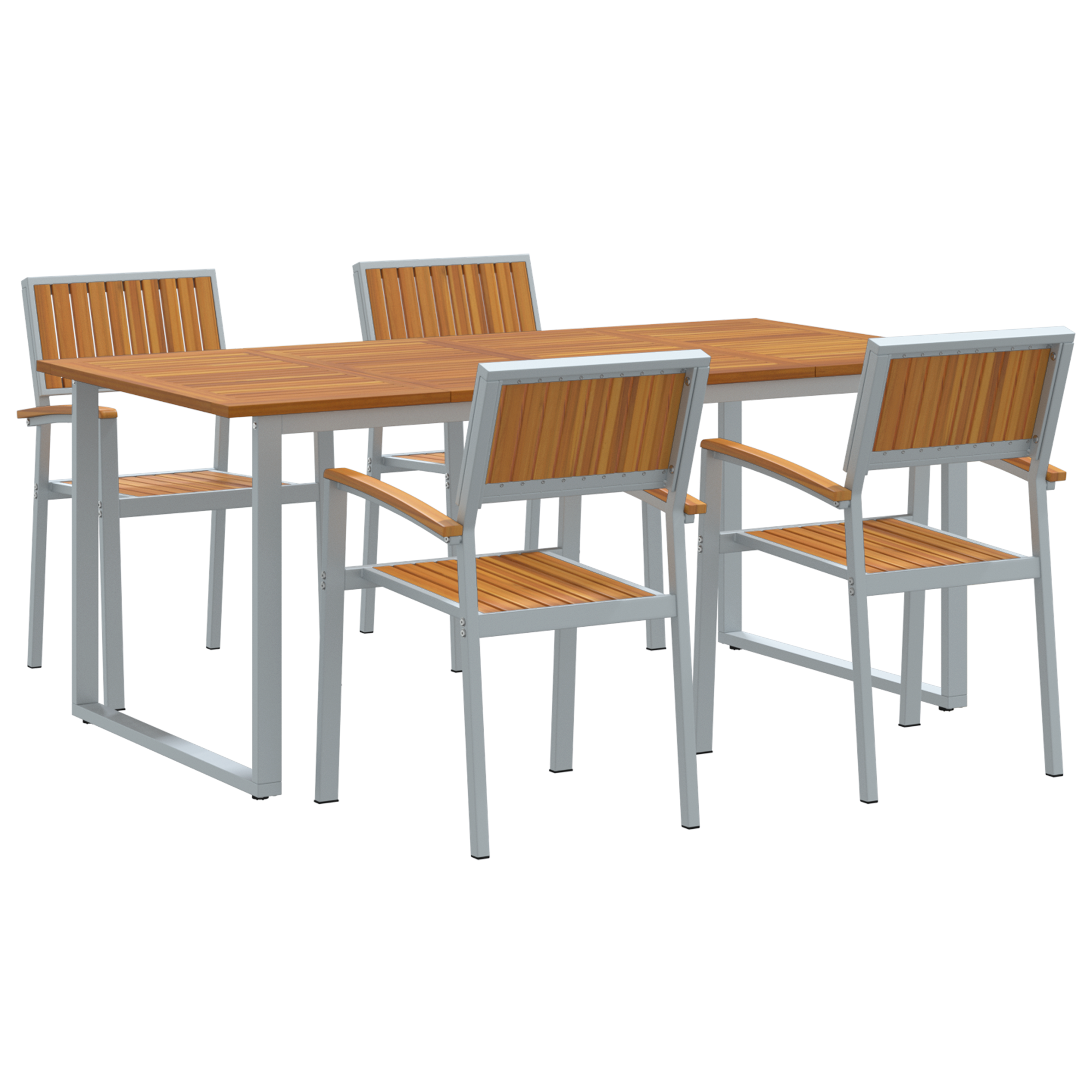 5 Piece Garden Dining Set Grey Steel and Solid Wood Acacia - Image 2