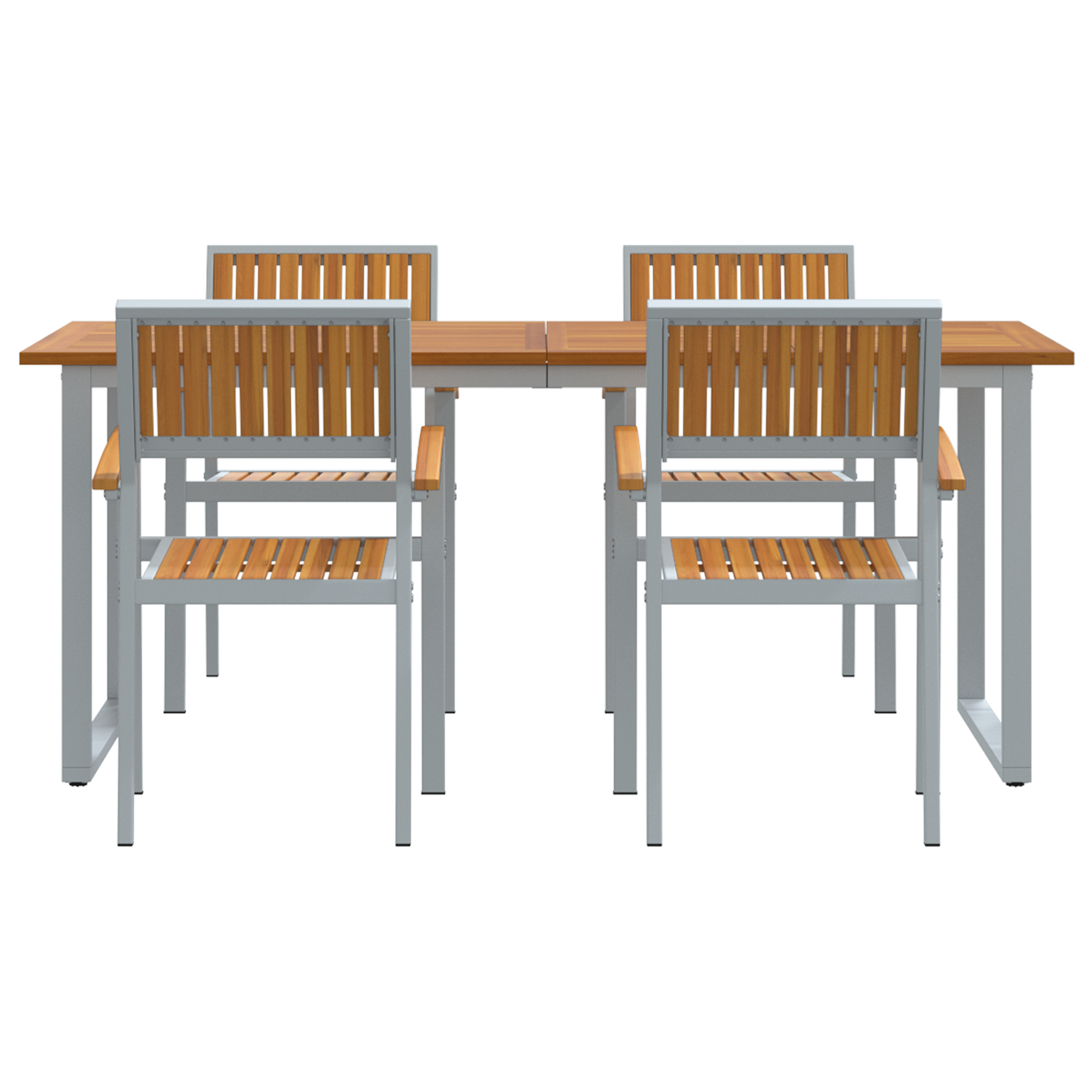 5 Piece Garden Dining Set Grey Steel and Solid Wood Acacia - Image 7