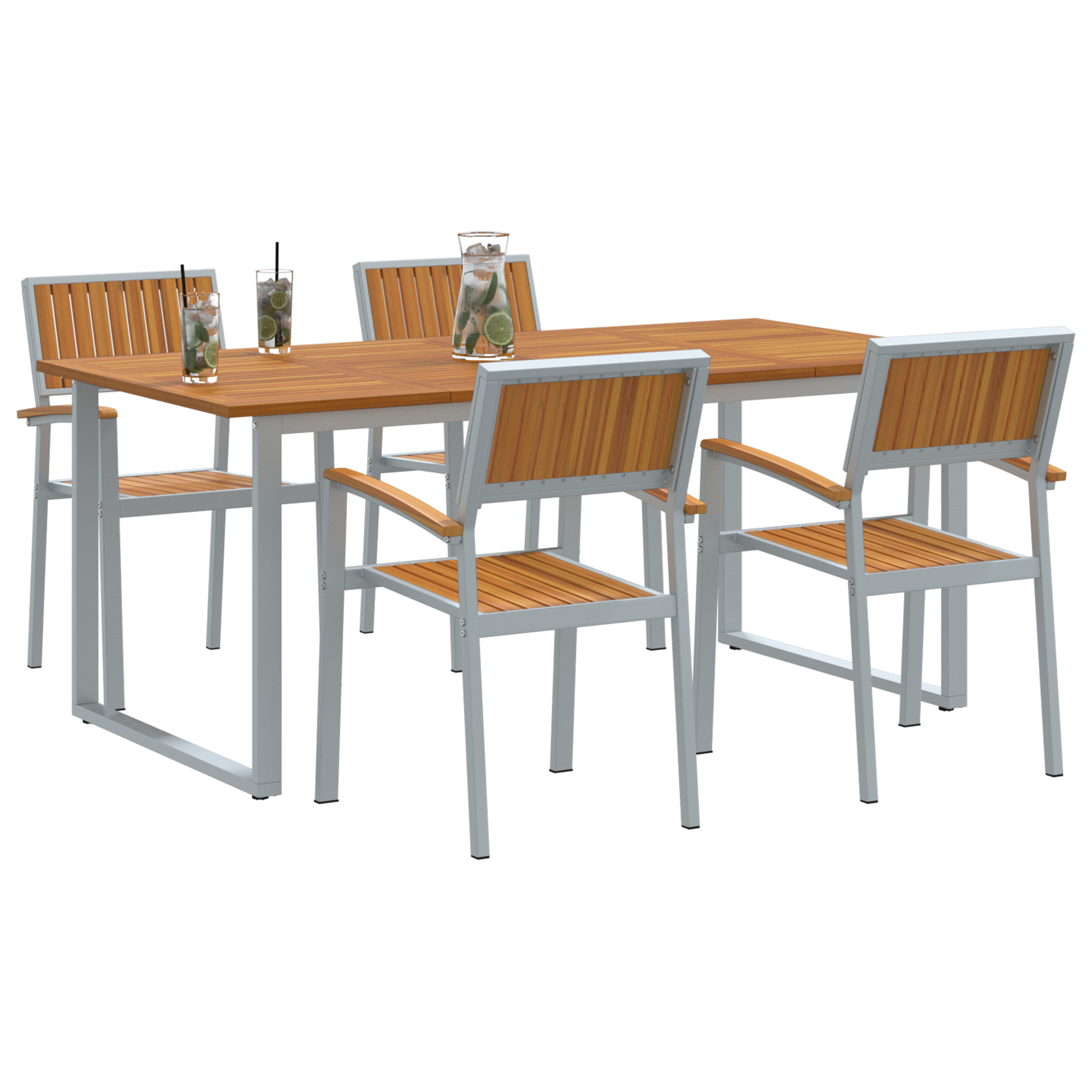 5 Piece Garden Dining Set Grey Steel and Solid Wood Acacia - Image 3