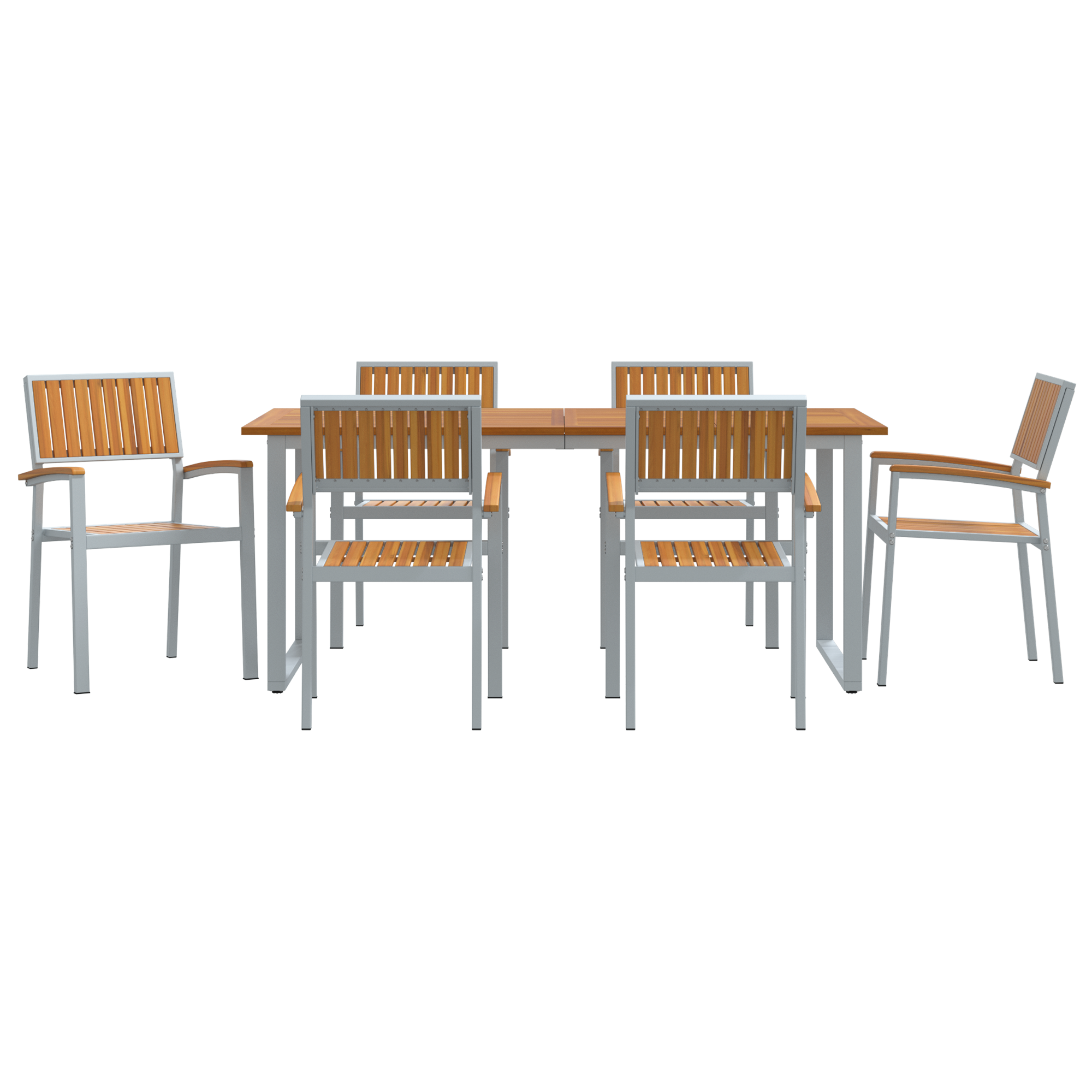 7 Piece Garden Dining Set Grey Steel and Solid Wood Acacia - Image 7