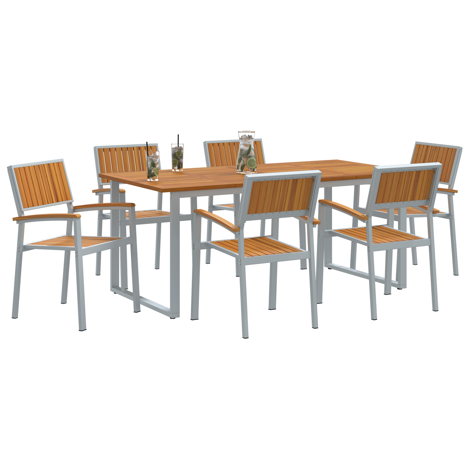 7 Piece Garden Dining Set Grey Steel and Solid Wood Acacia - Image 3
