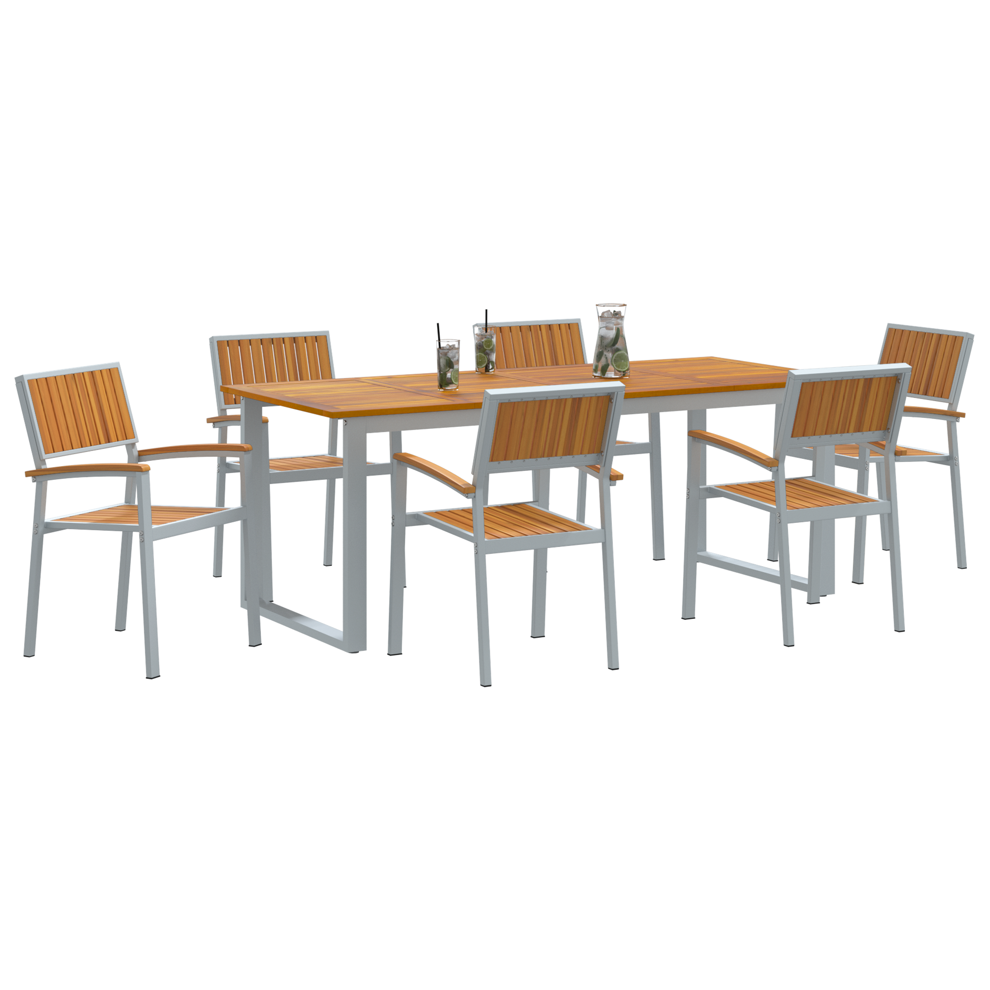 7 Piece Garden Dining Set Grey Steel and Solid Wood Acacia - Image 3