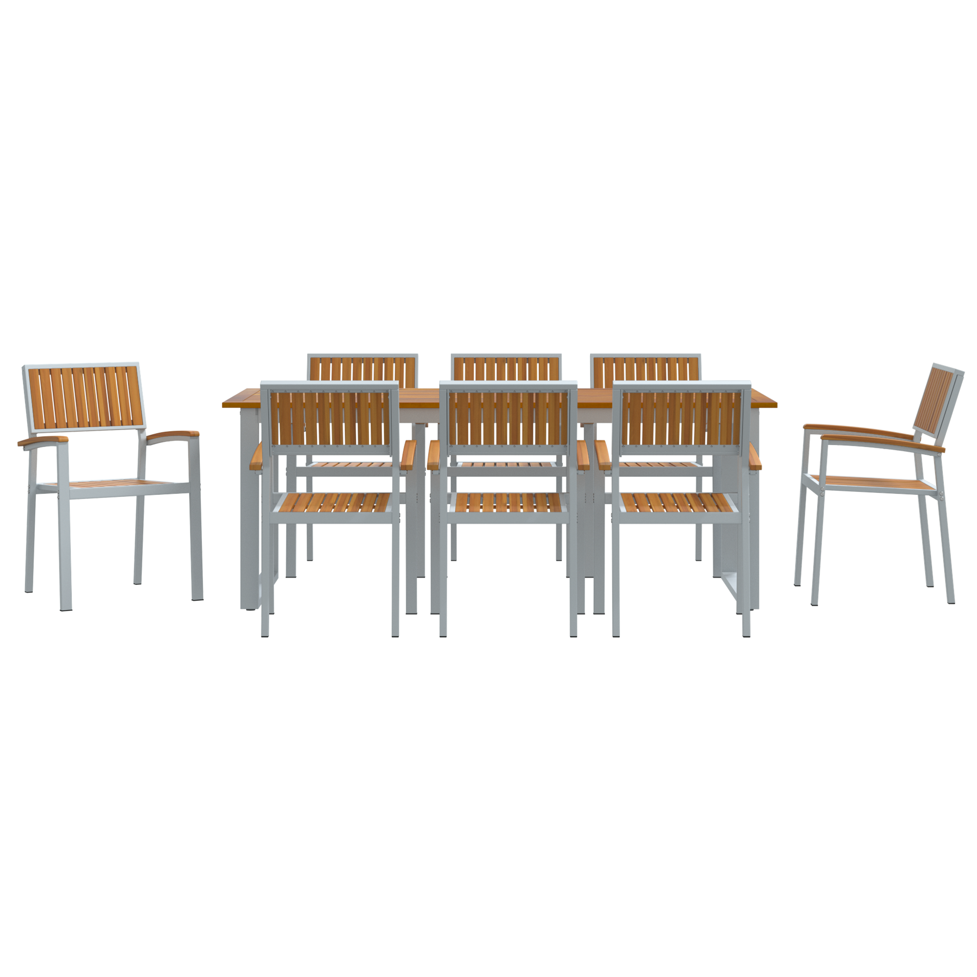 9 Piece Garden Dining Set Grey Steel and Solid Wood Acacia - Image 7