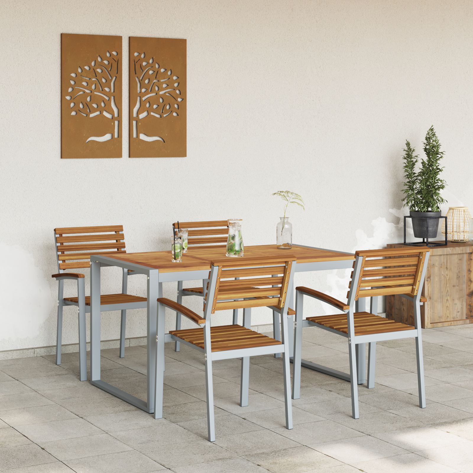 5 Piece Garden Dining Set Solid Wood Acacia and Metal - Image 4