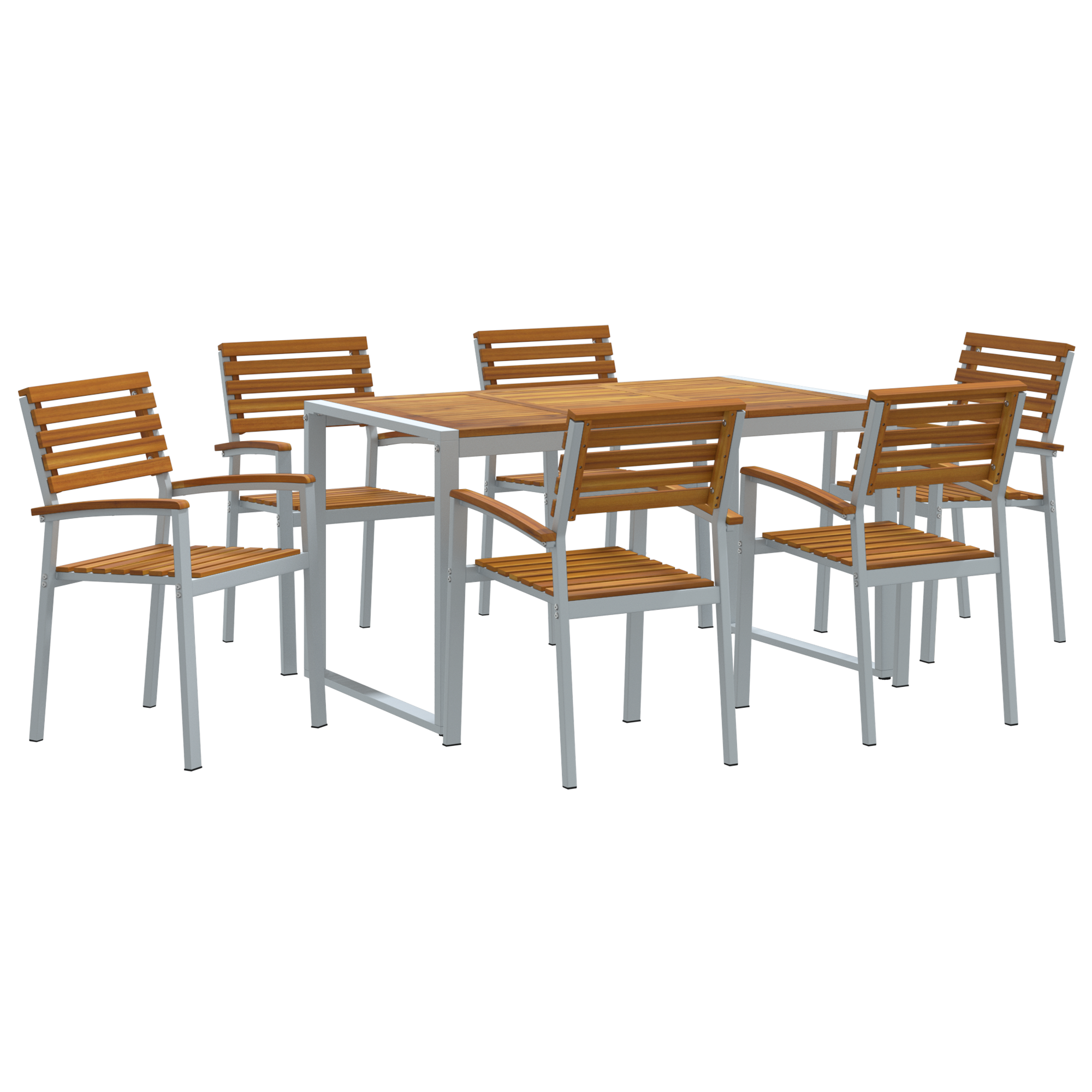 7 Piece Garden Dining Set Solid Wood Acacia and Metal - Image 2