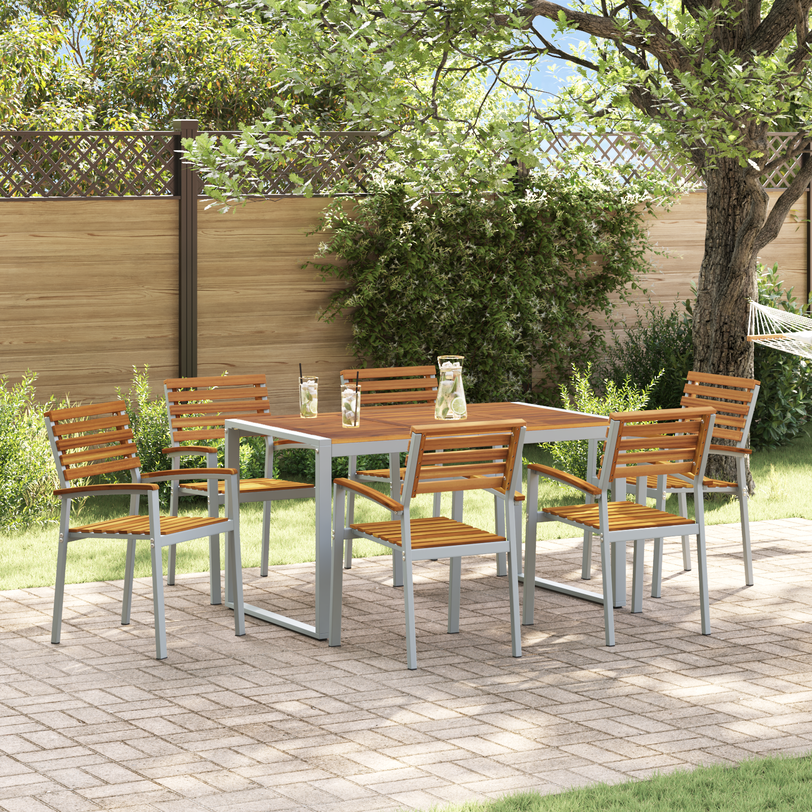 7 Piece Garden Dining Set Solid Wood Acacia and Metal
