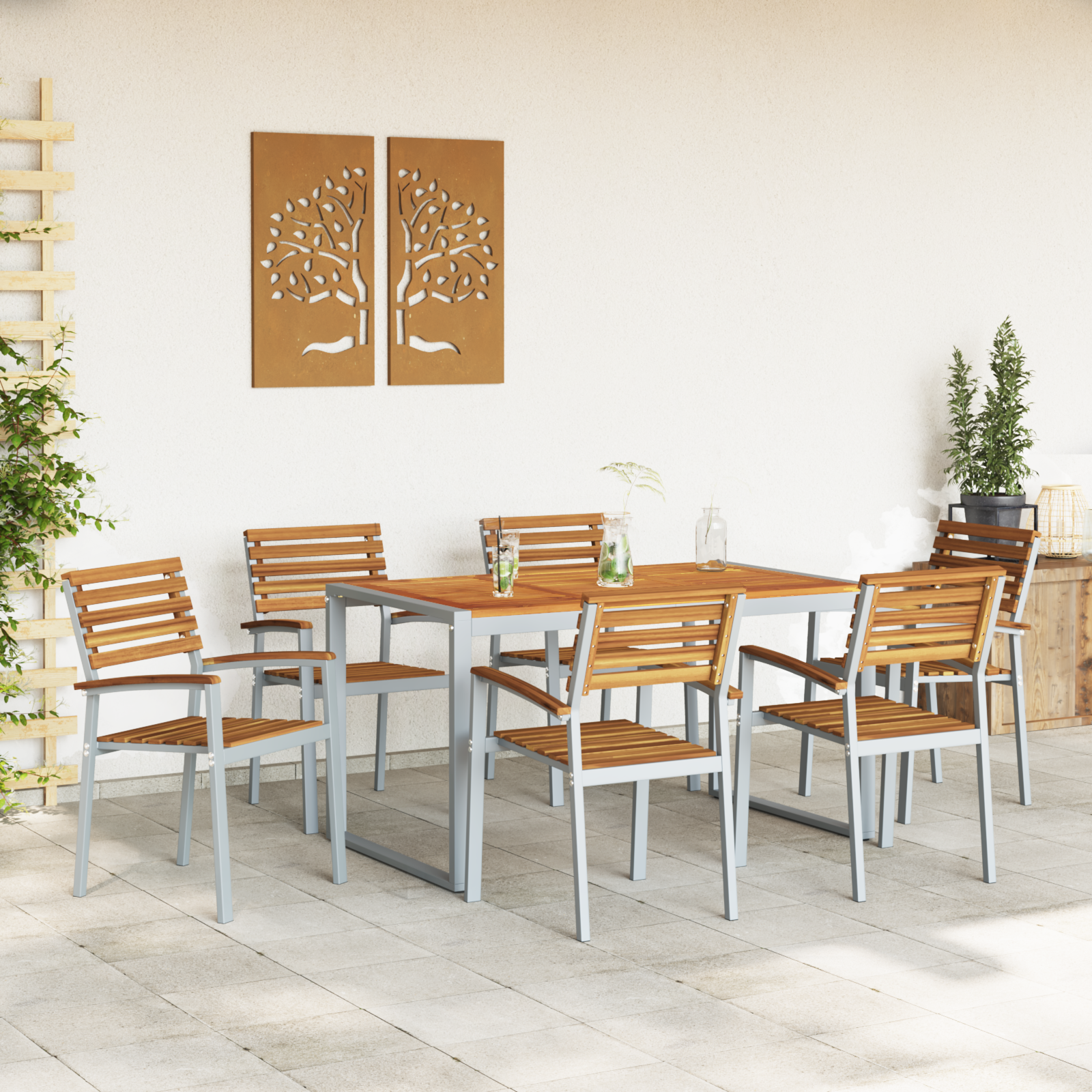 7 Piece Garden Dining Set Solid Wood Acacia and Metal - Image 4