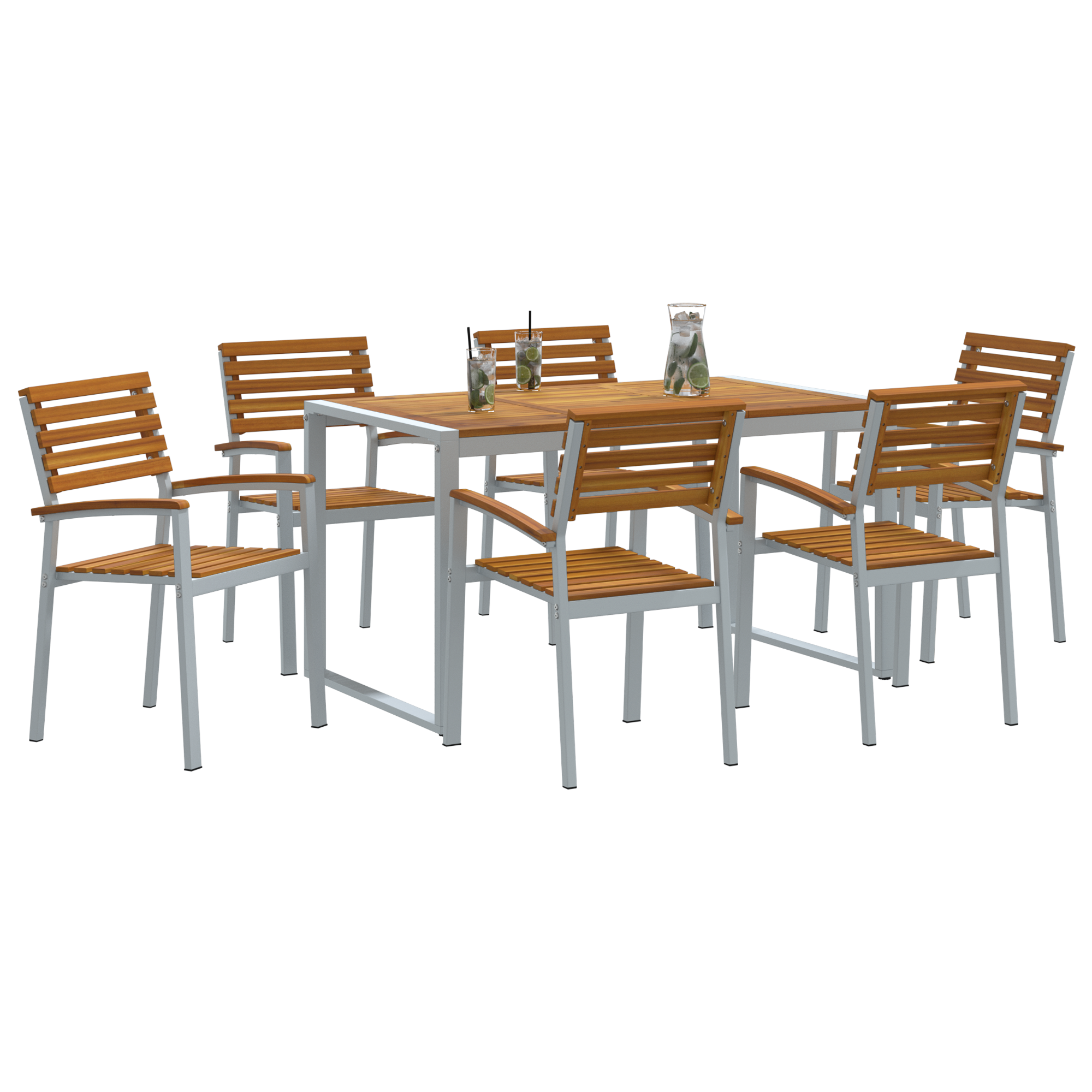 7 Piece Garden Dining Set Solid Wood Acacia and Metal - Image 3