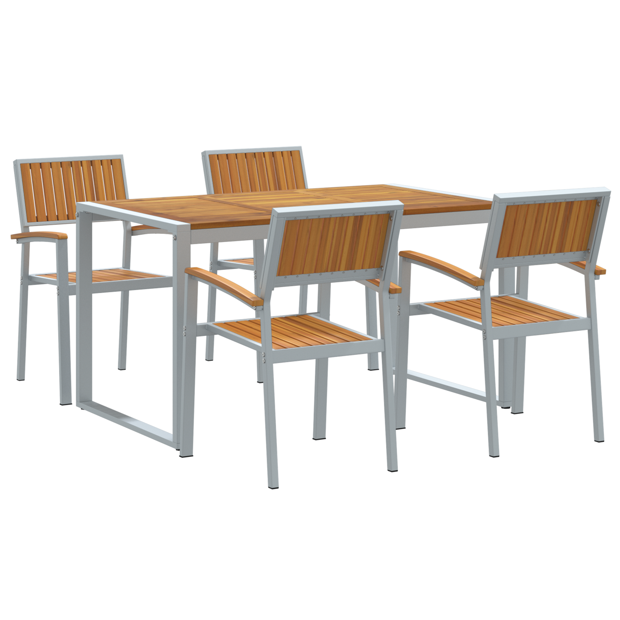 5 Piece Garden Dining Set Solid Wood Acacia and Metal - Image 2