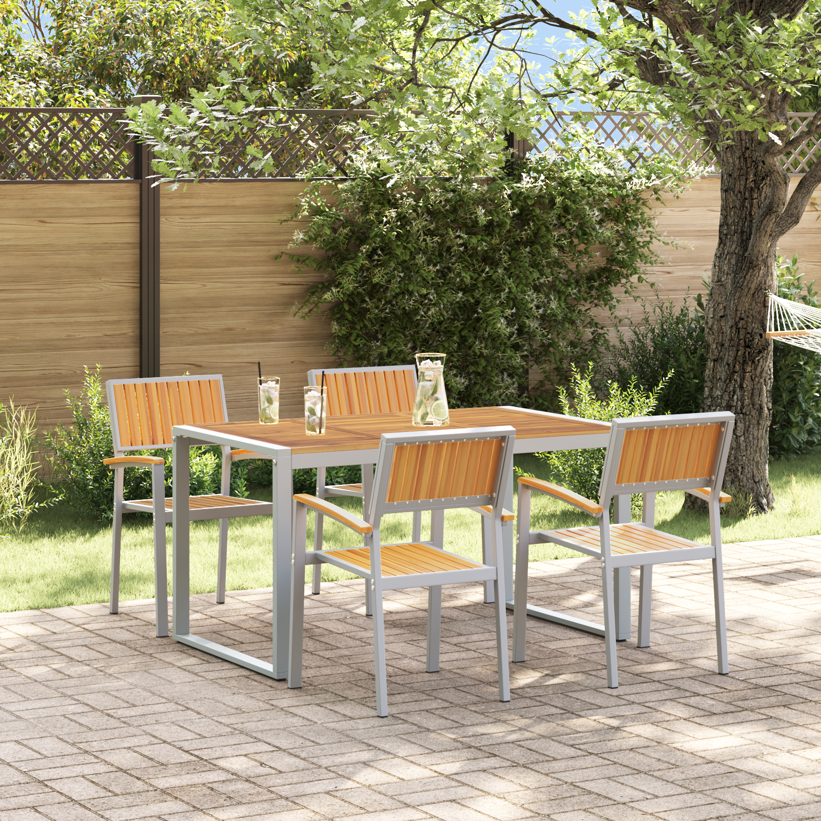 5-delige Tuin Eetset Massief Hout Acacia en Metaal