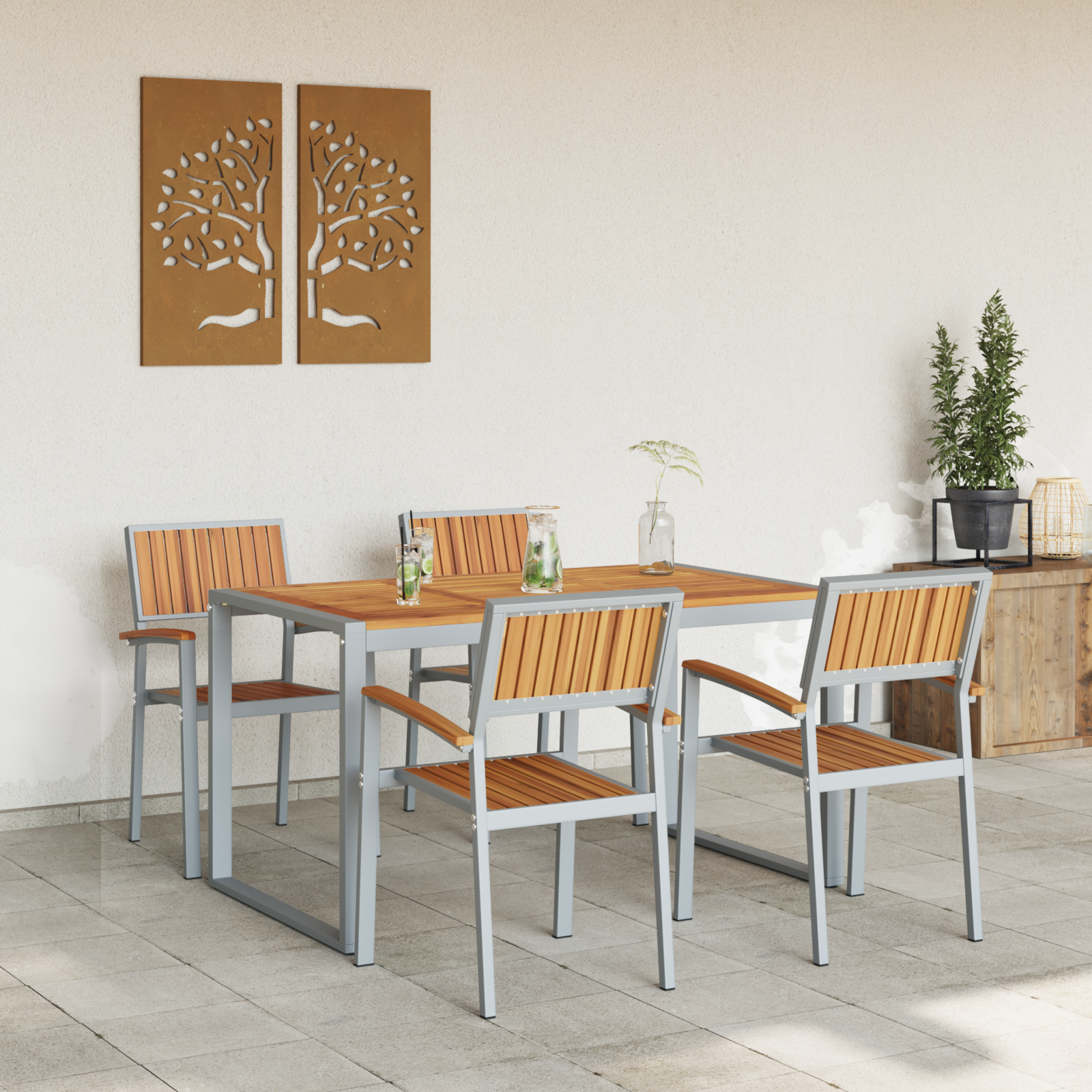 5 Piece Garden Dining Set Solid Wood Acacia and Metal - Image 4