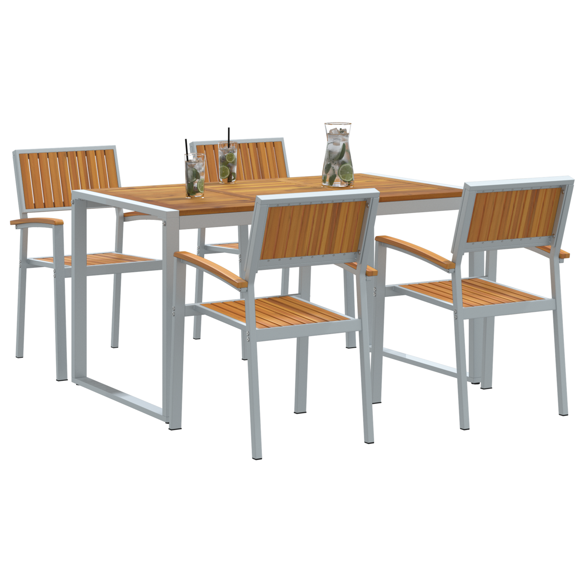 5 Piece Garden Dining Set Solid Wood Acacia and Metal - Image 3