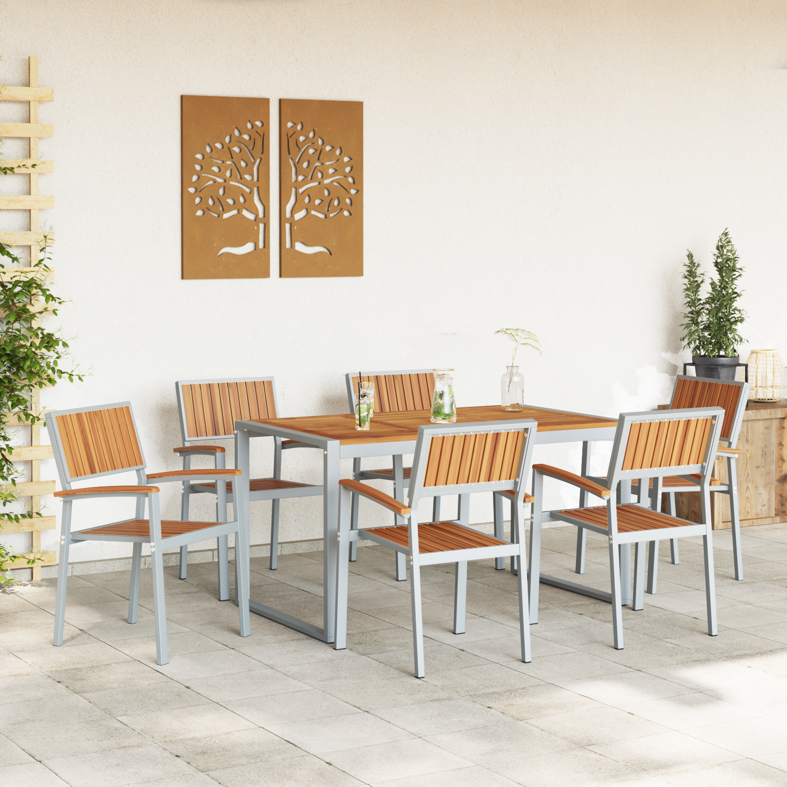 7 Piece Garden Dining Set Solid Wood Acacia and Metal - Image 4