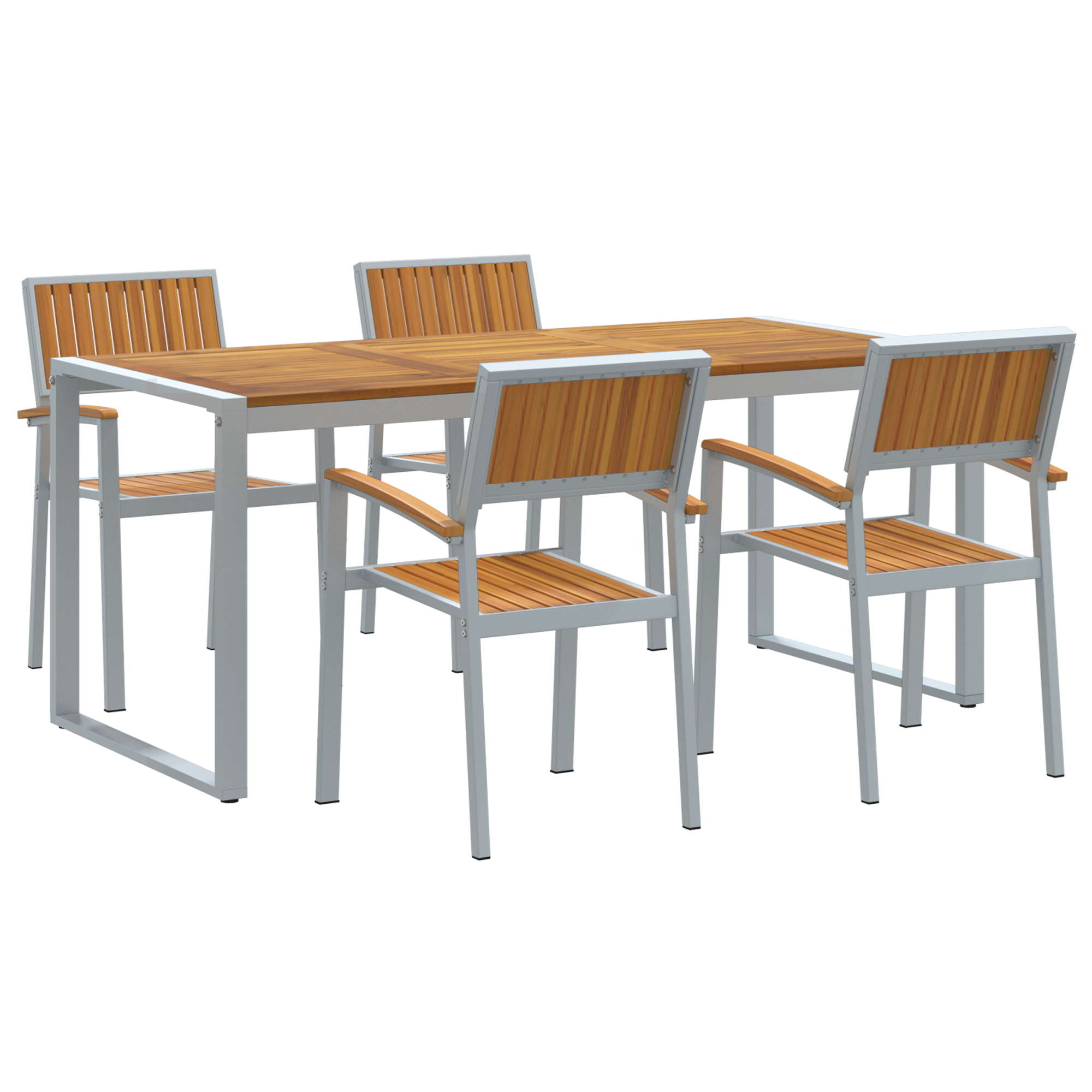 5 Piece Garden Dining Set Solid Wood Acacia and Metal - Image 2