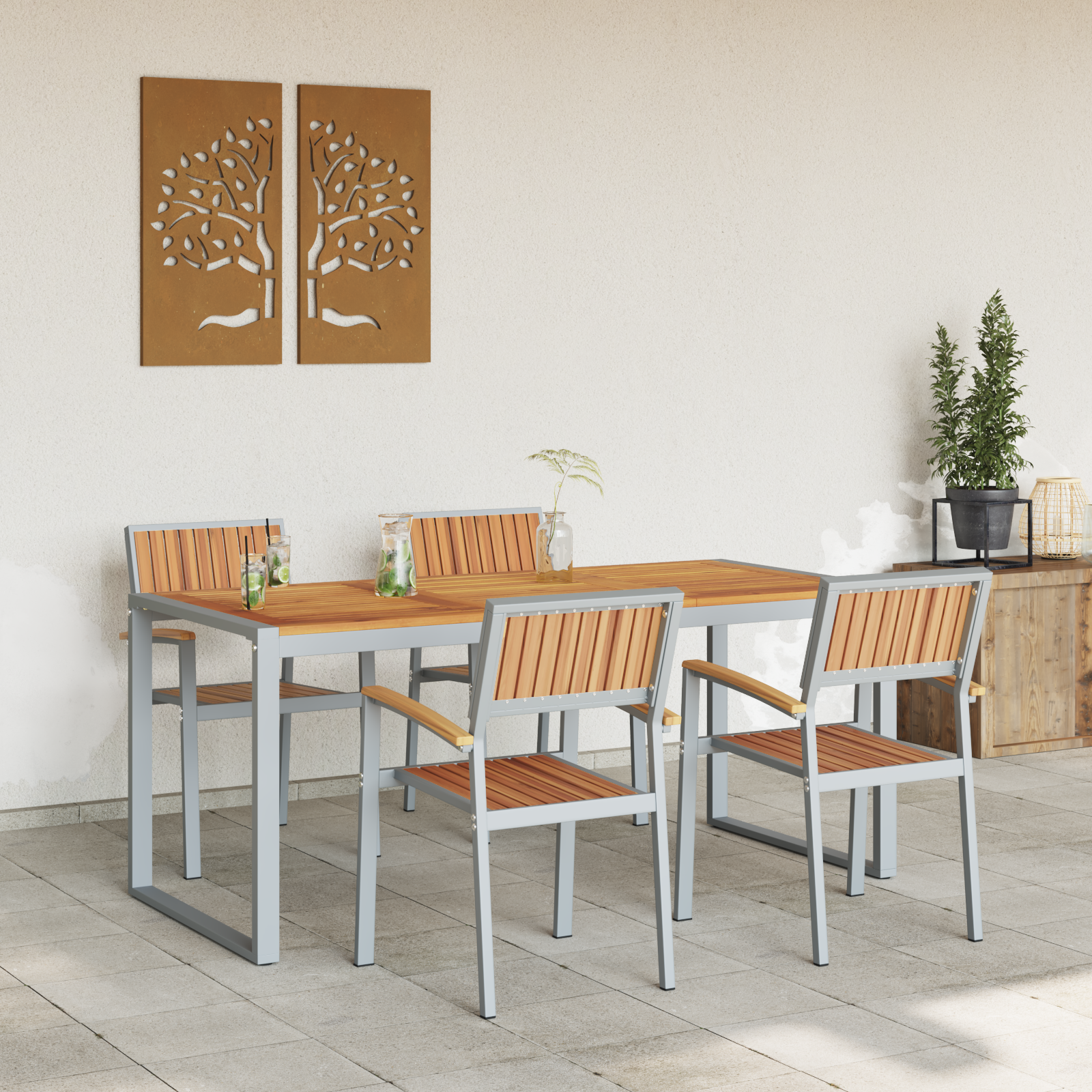5 Piece Garden Dining Set Solid Wood Acacia and Metal - Image 4