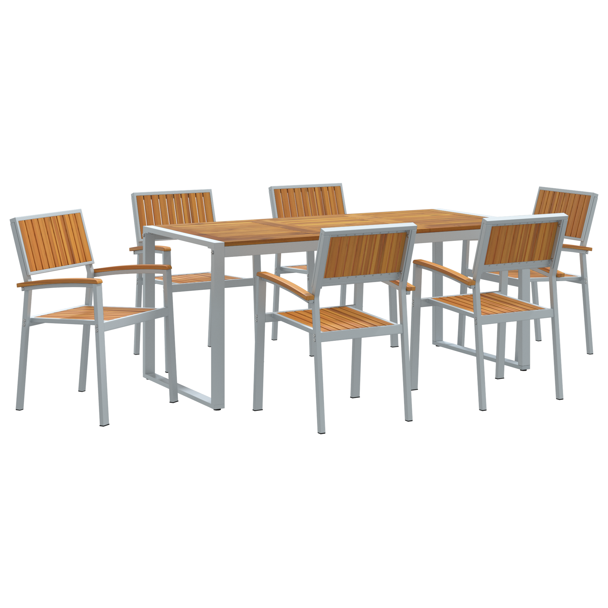 7 Piece Garden Dining Set Solid Wood Acacia and Metal - Image 2