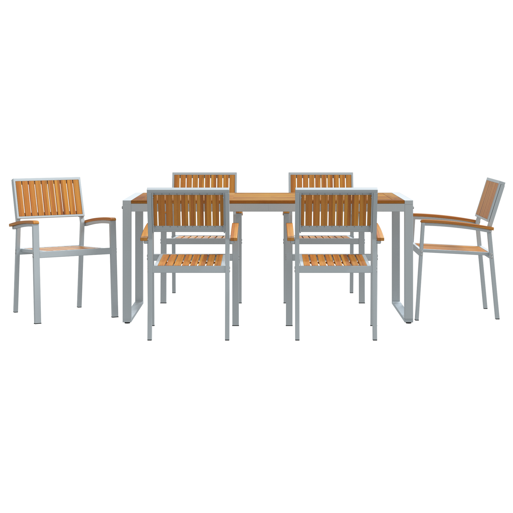 7 Piece Garden Dining Set Solid Wood Acacia and Metal - Image 7