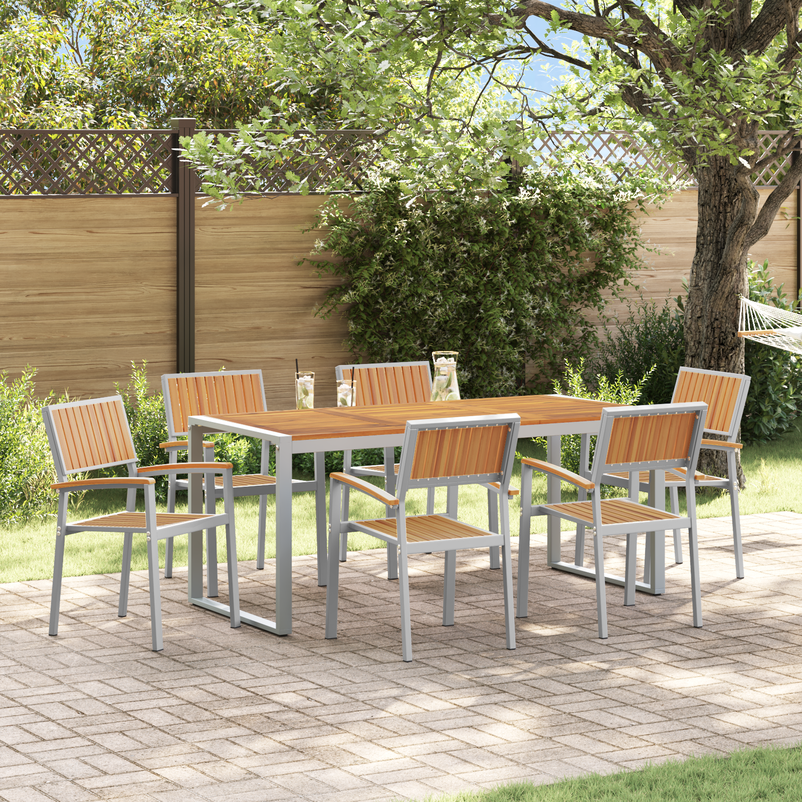 7 Piece Garden Dining Set Solid Wood Acacia and Metal