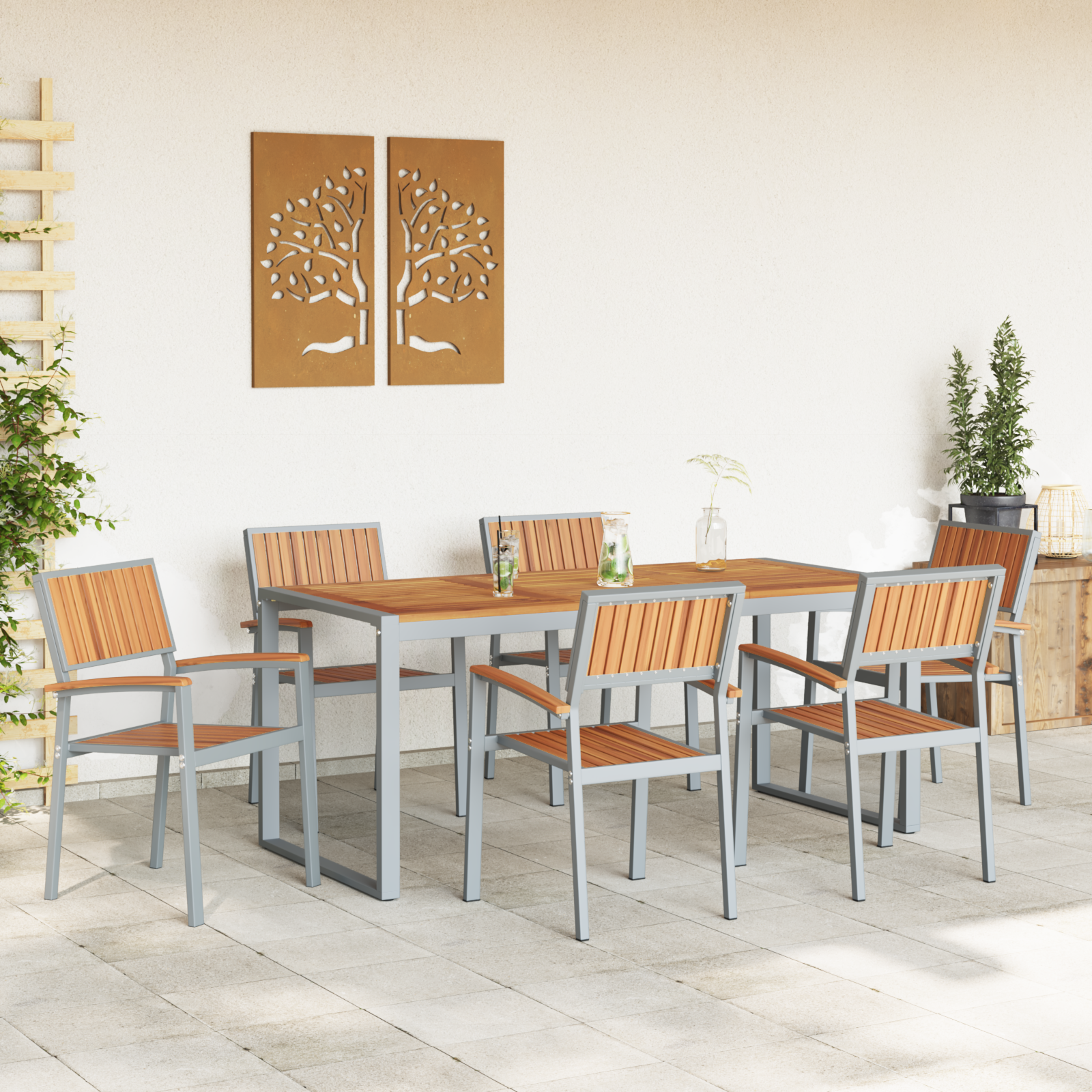 7 Piece Garden Dining Set Solid Wood Acacia and Metal - Image 4