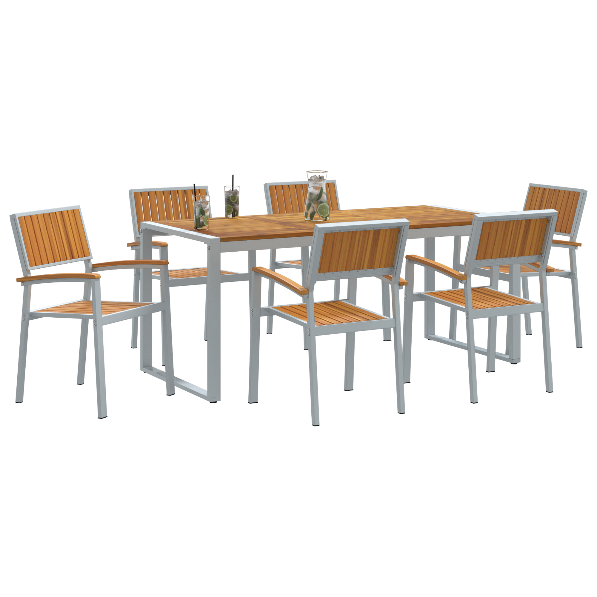 7 Piece Garden Dining Set Solid Wood Acacia and Metal - Image 3