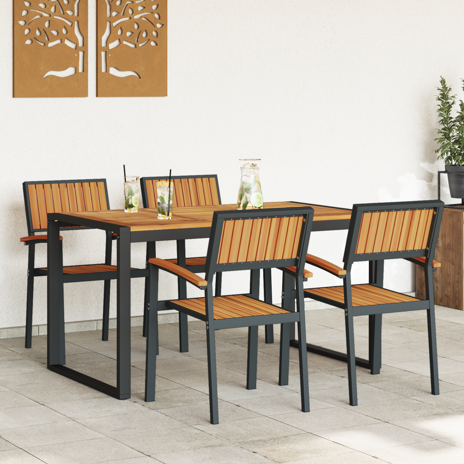 5 Piece Garden Dining Set Solid Wood Acacia and Metal - Image 4