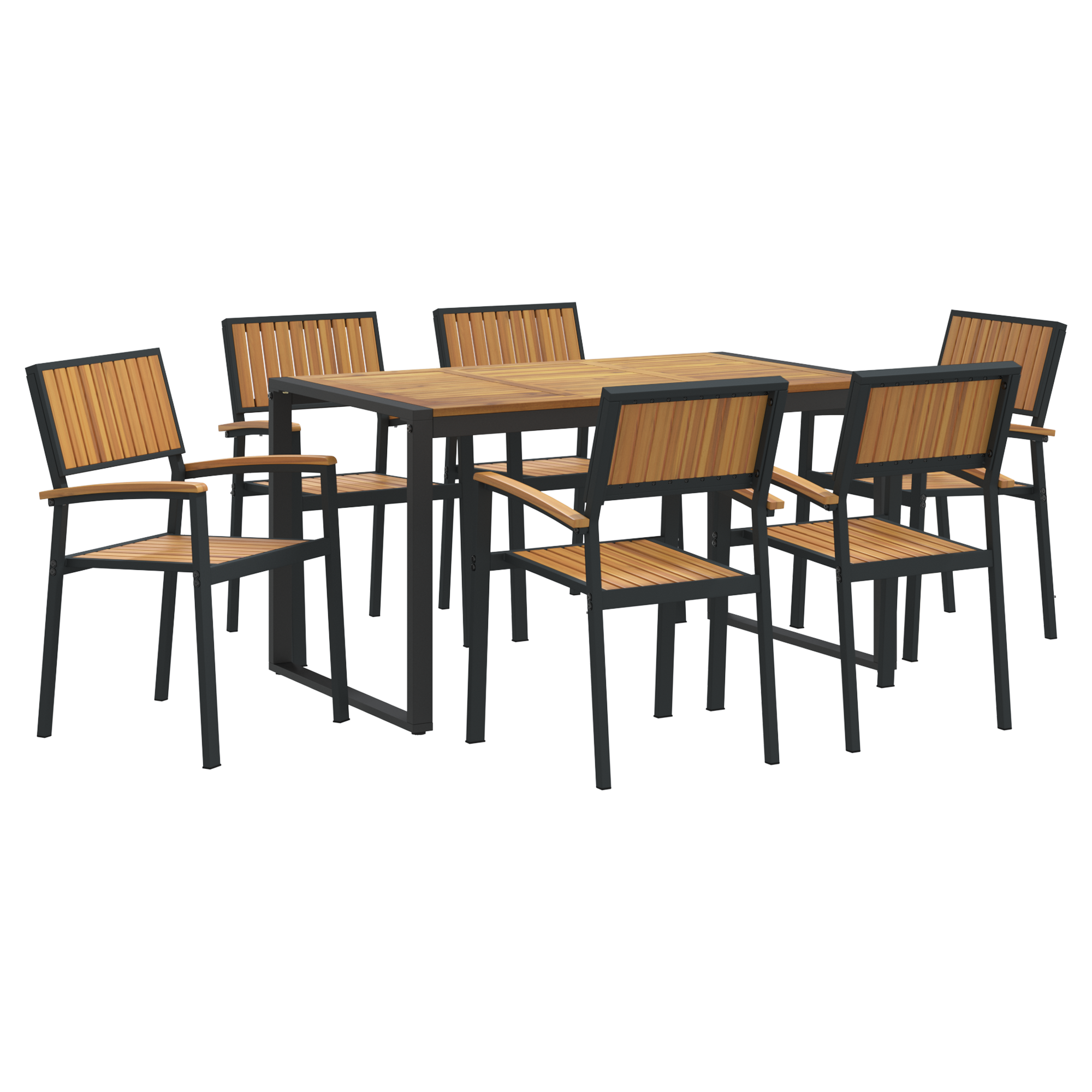 7 Piece Garden Dining Set Solid Wood Acacia and Metal - Image 2