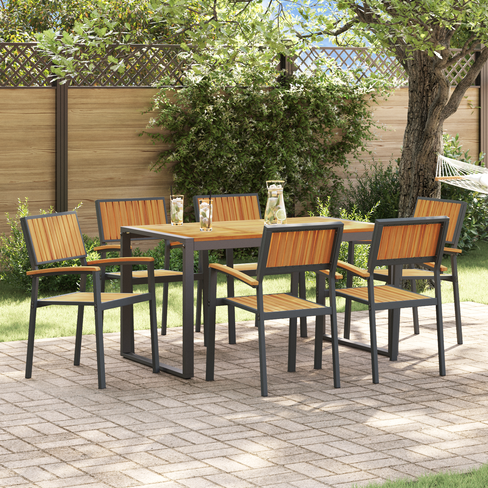 7 Piece Garden Dining Set Solid Wood Acacia and Metal