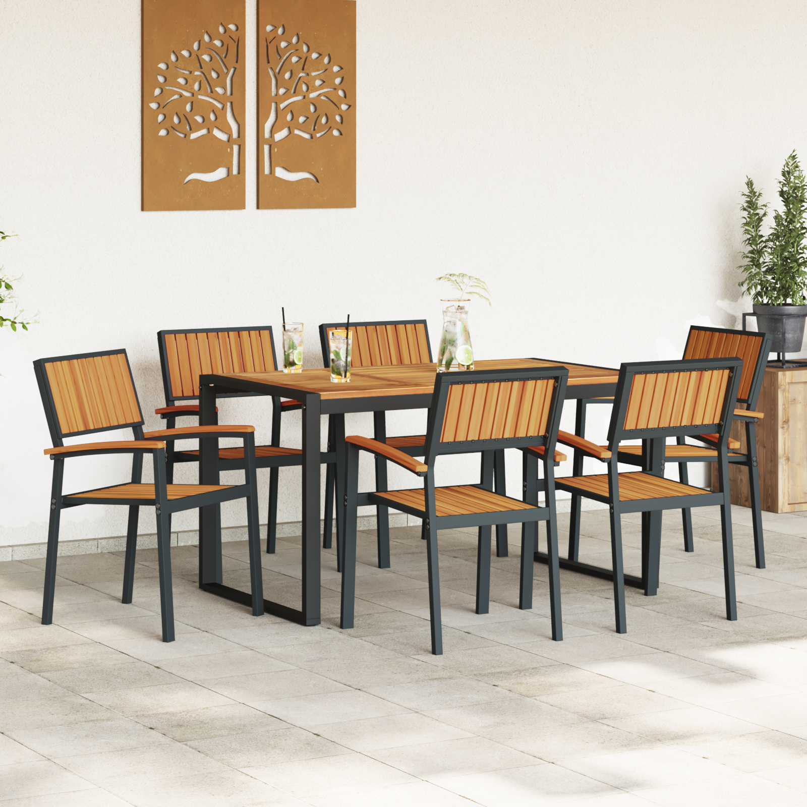 7 Piece Garden Dining Set Solid Wood Acacia and Metal - Image 4