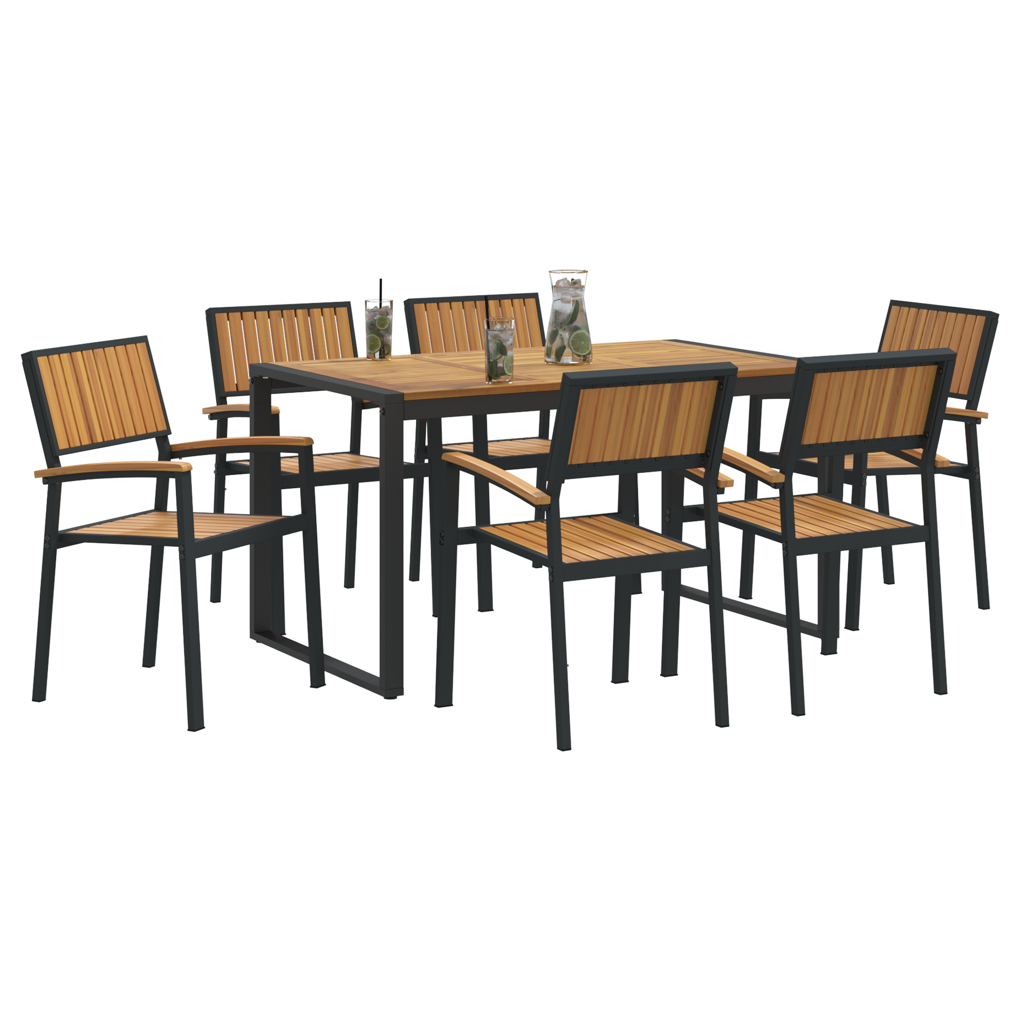 7 Piece Garden Dining Set Solid Wood Acacia and Metal - Image 3