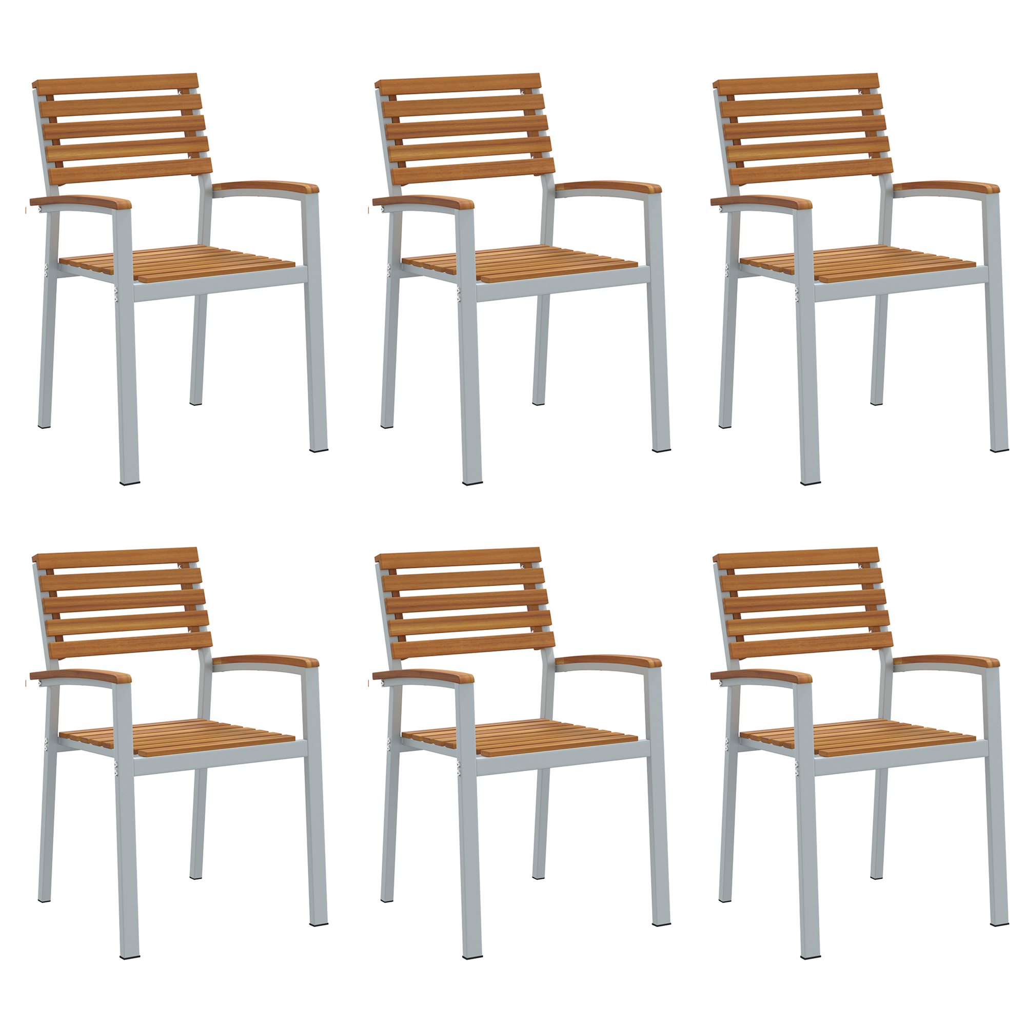 Stackable Garden Chairs 6 pcs Solid Wood Acacia and Metal - Image 2