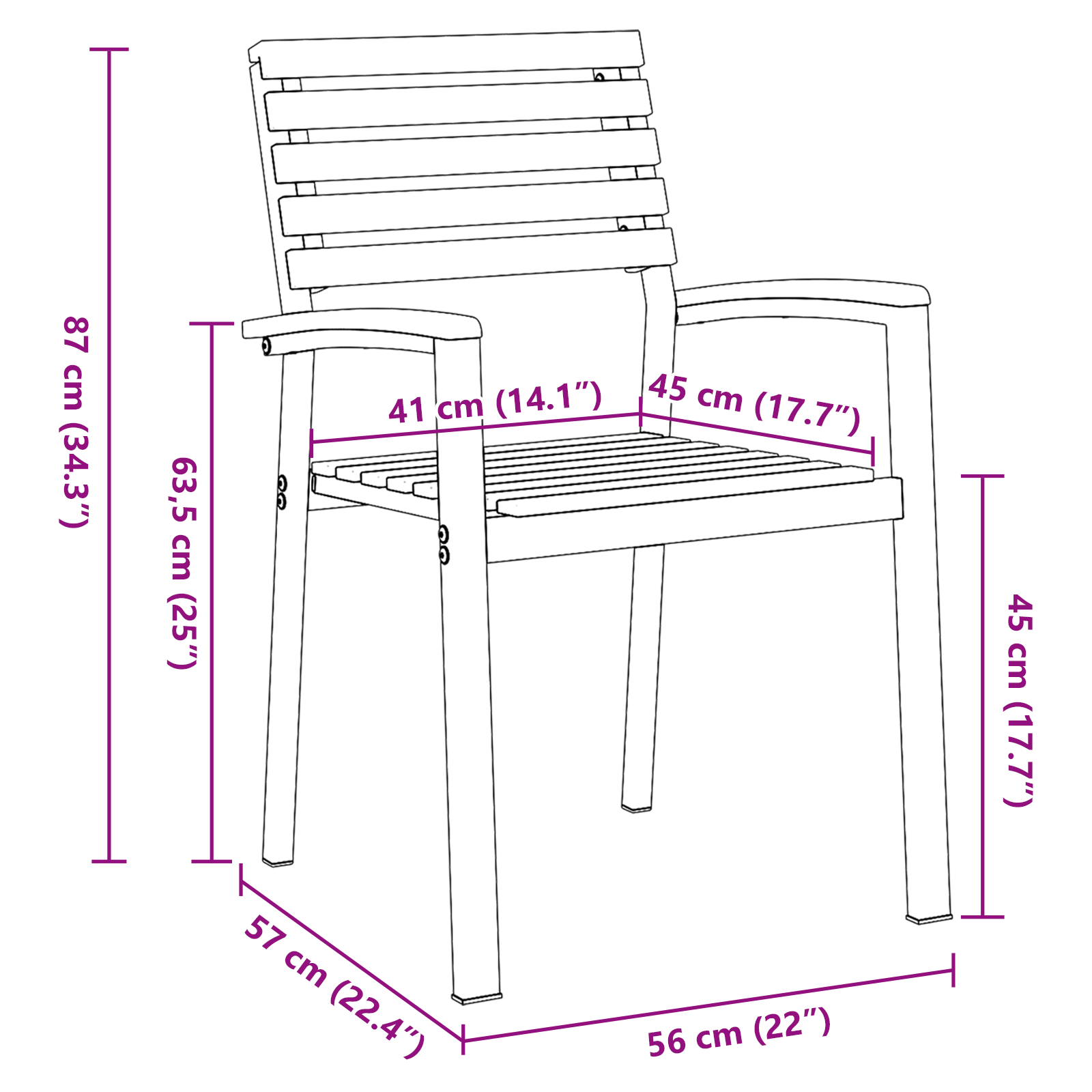 Stackable Garden Chairs 6 pcs Solid Wood Acacia and Metal - Image 9