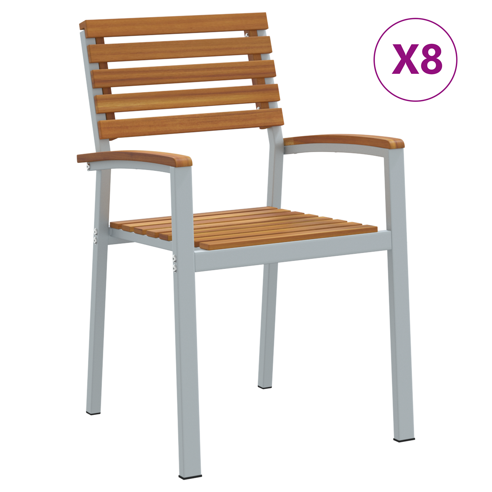 Stackable Garden Chairs 8 pcs Solid Wood Acacia and Metal - Image 2