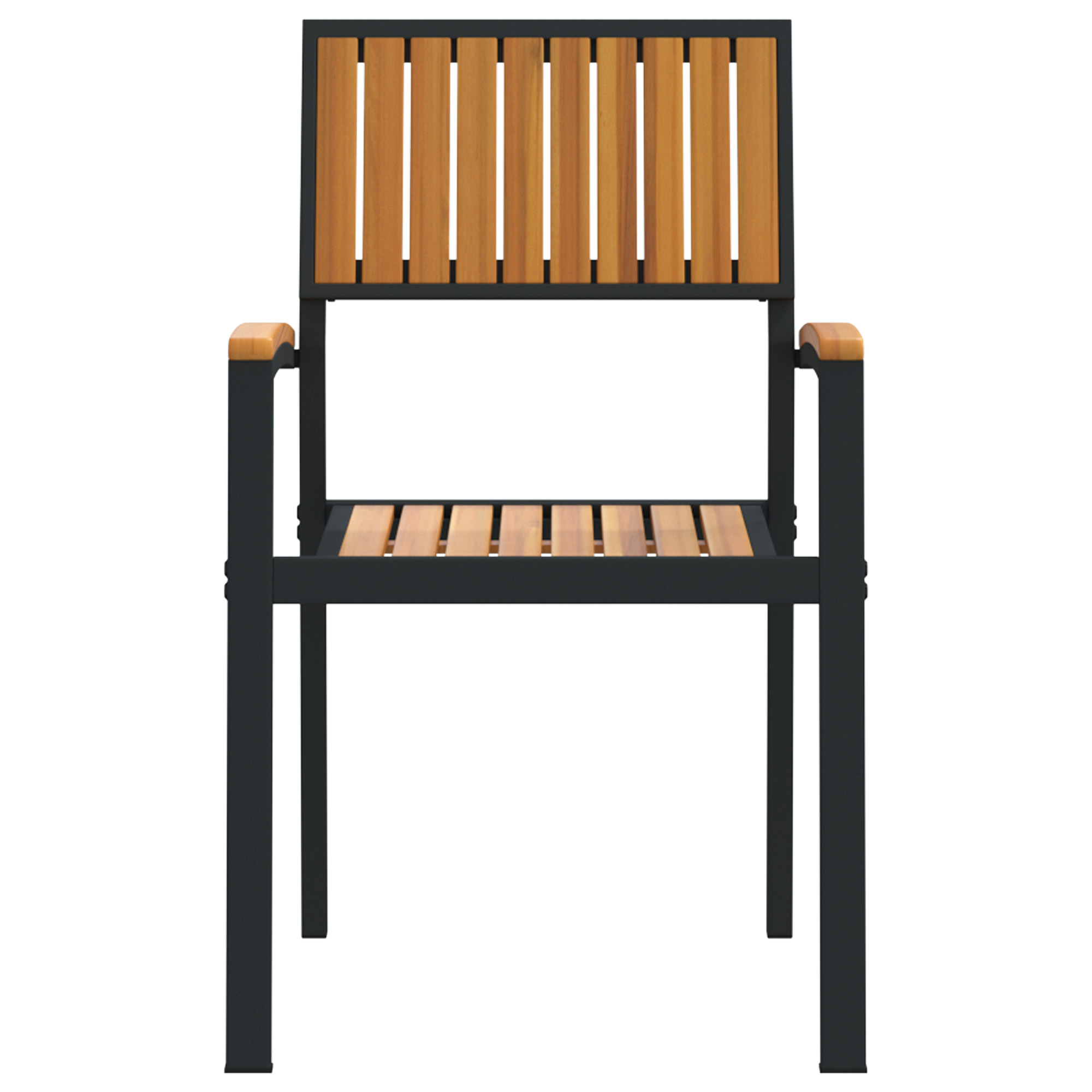 Stacking Garden Chairs 6 pcs Black Steel and Solid Wood Acacia - Image 5