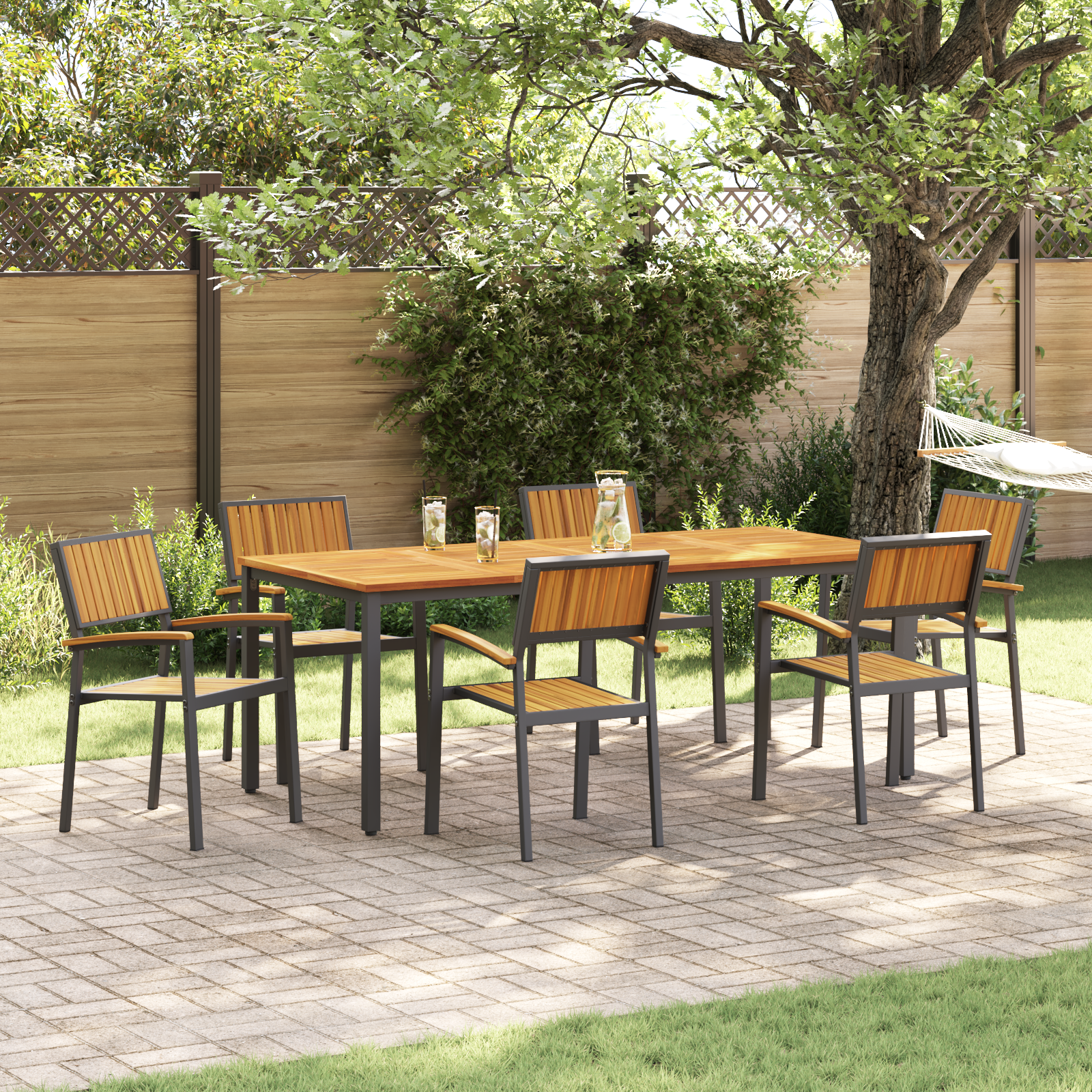 Stapelbare Tuinstoelen 6 stks Zwart Staal en Massief Acacia Hout