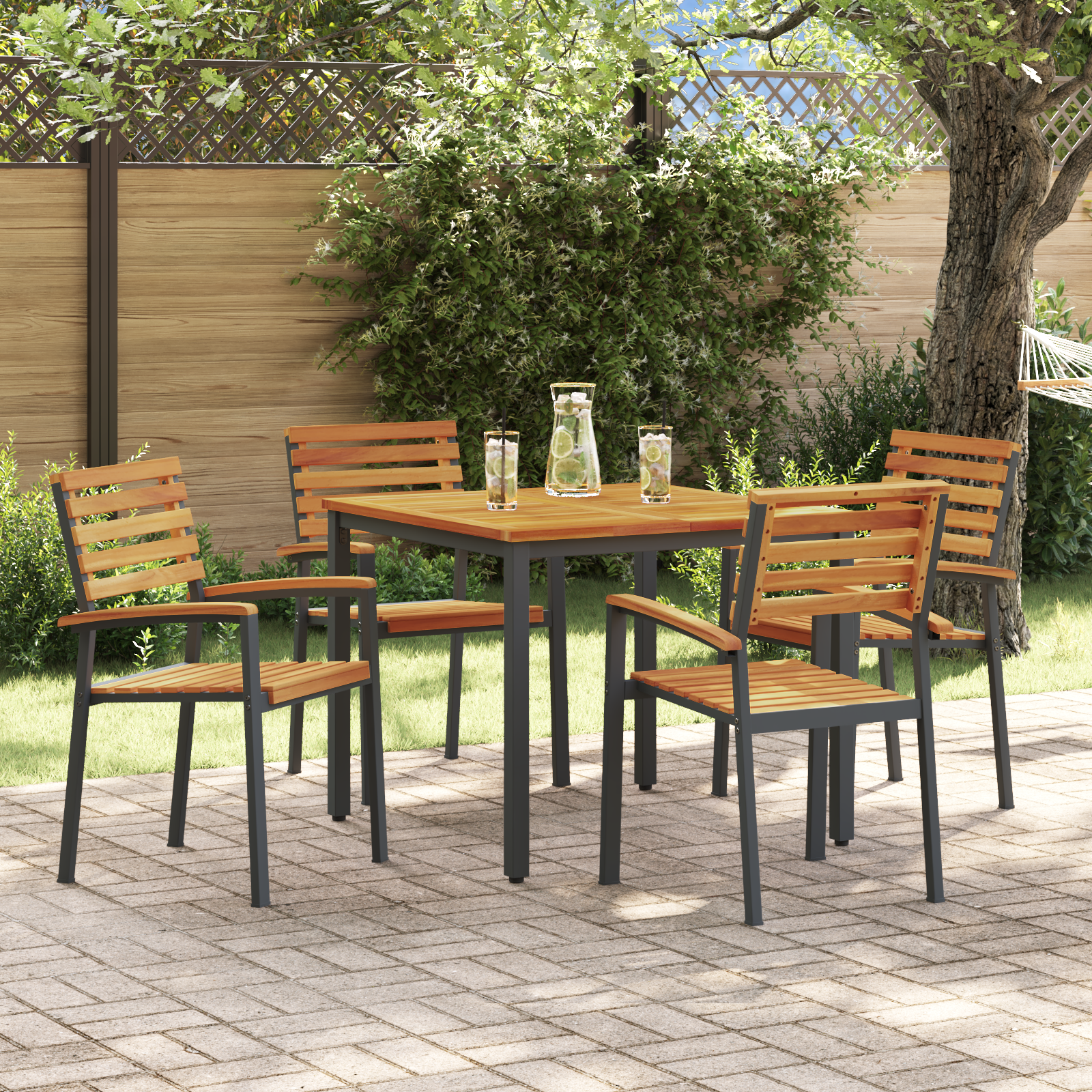 5 Delige Tuin Eettafelset Massief Hout Acacia en Metaal