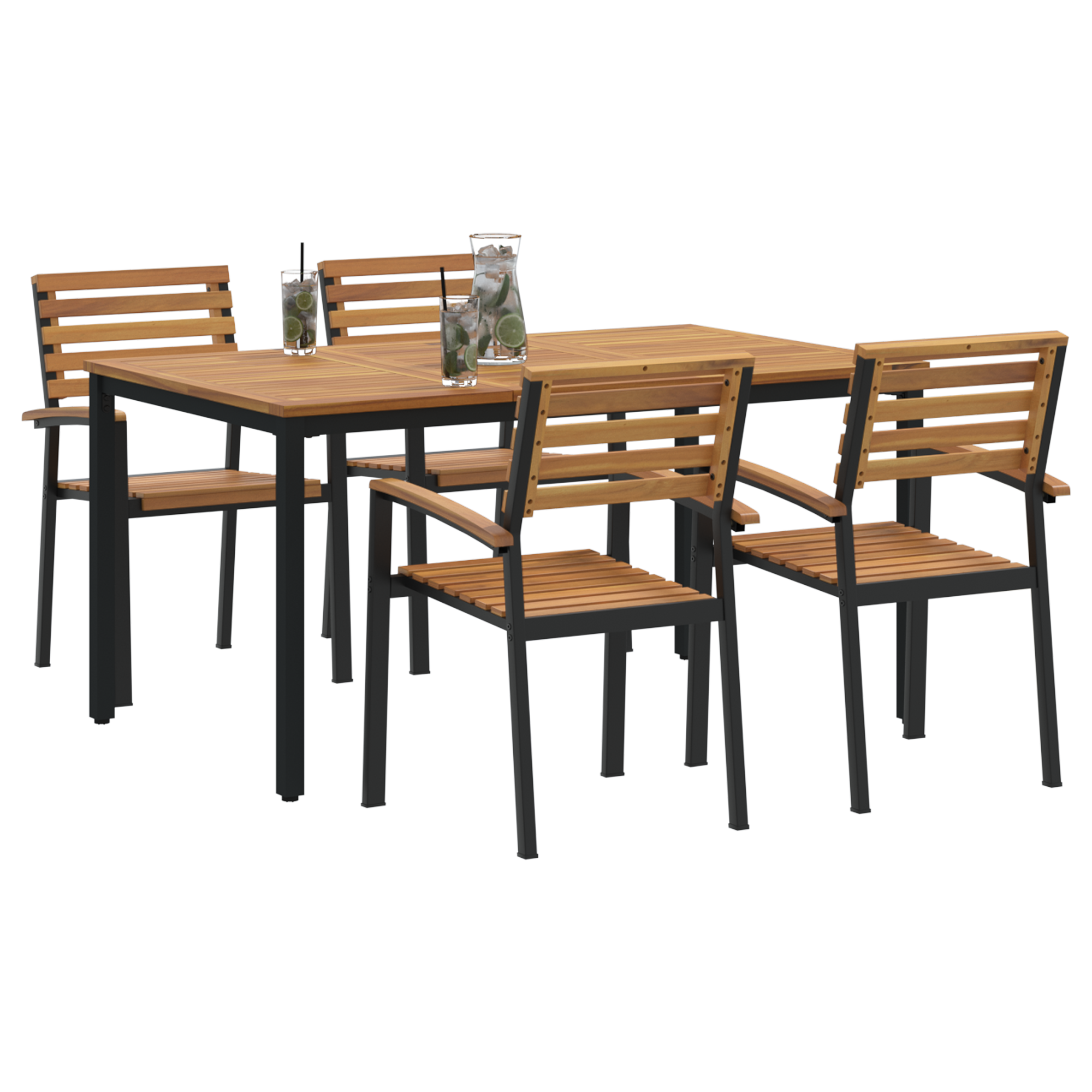 5-delt hage spisestue sett i solid akasietre og metall - Bilde 3