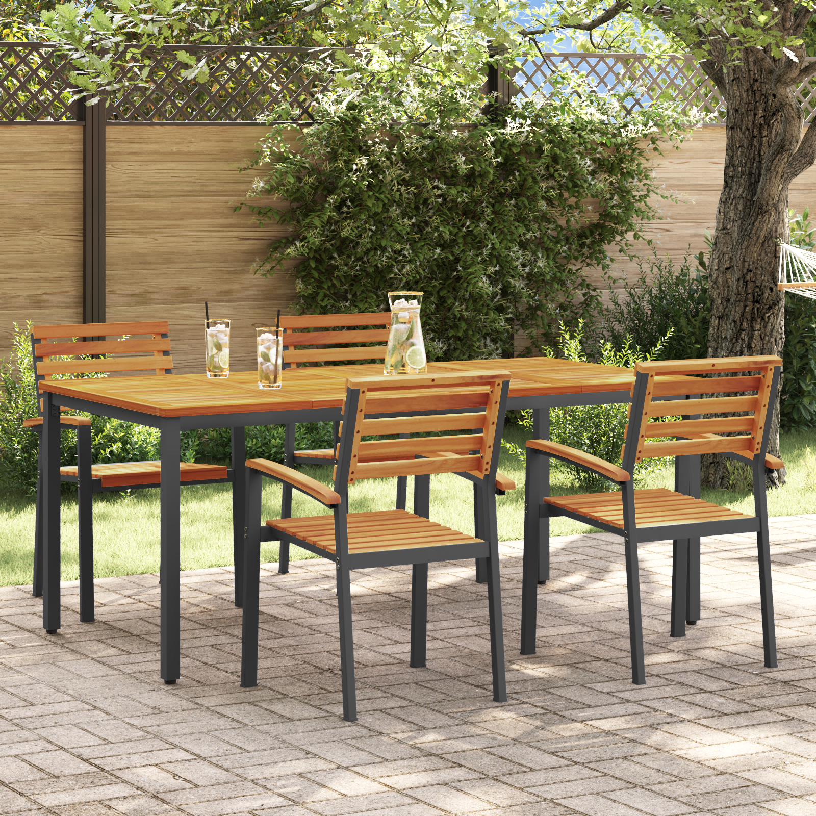 5-delige Tuintafel Set Massief Hout Acacia en Metaal