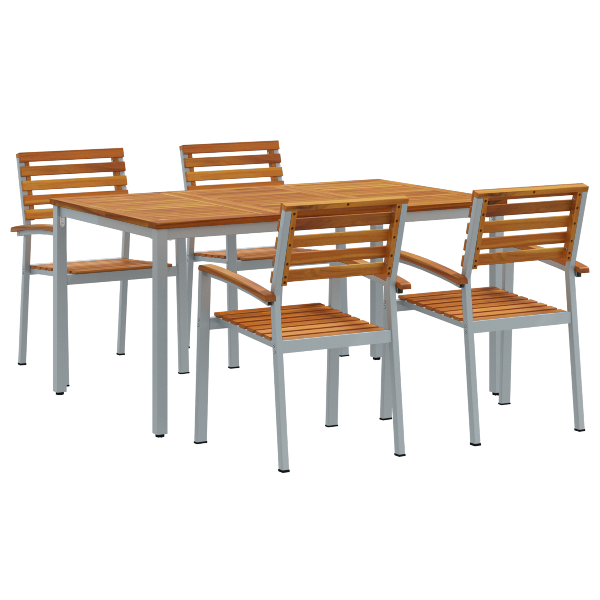 5 Piece Garden Dining Set Solid Wood Acacia and Metal - Image 2