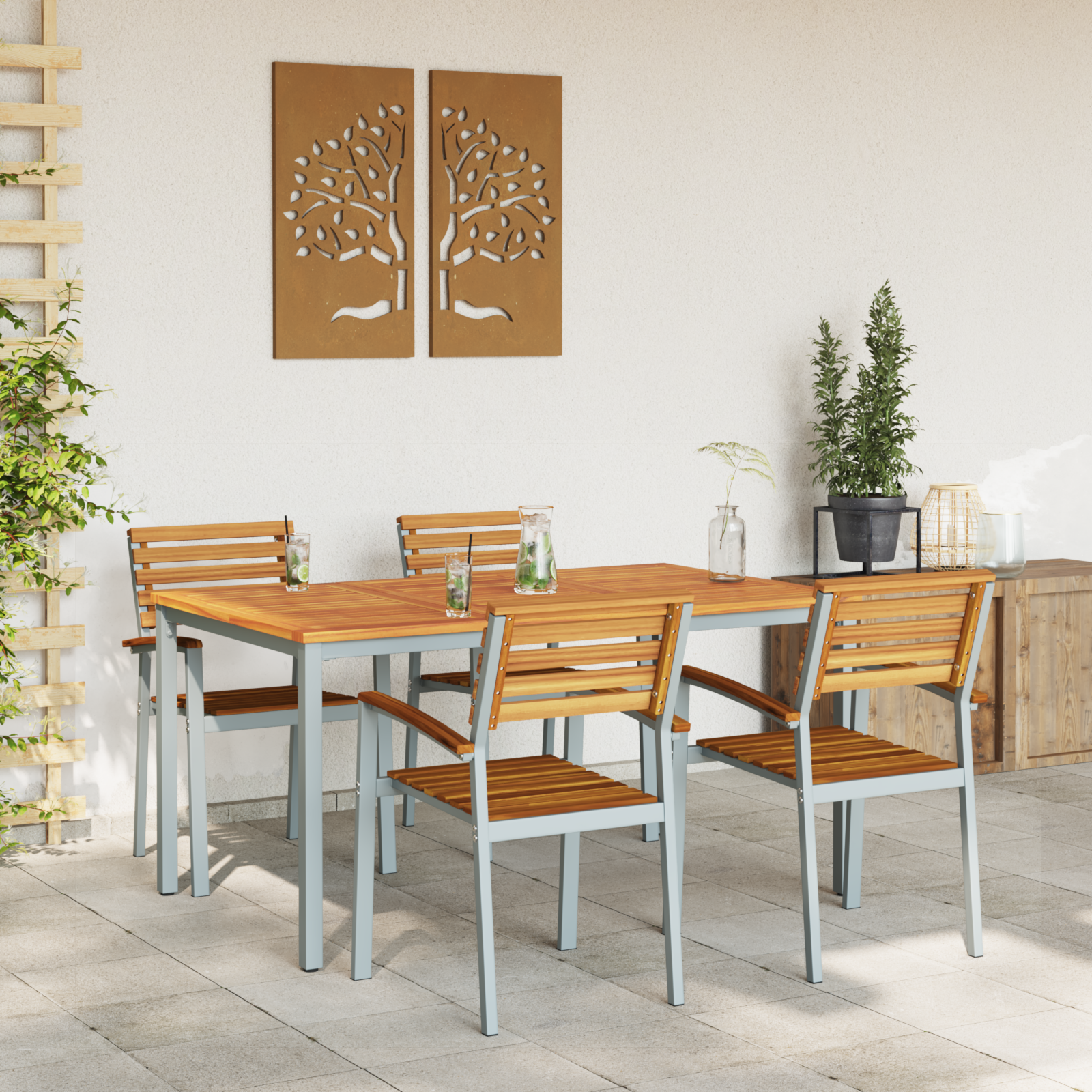 5 Piece Garden Dining Set Solid Wood Acacia and Metal - Image 4