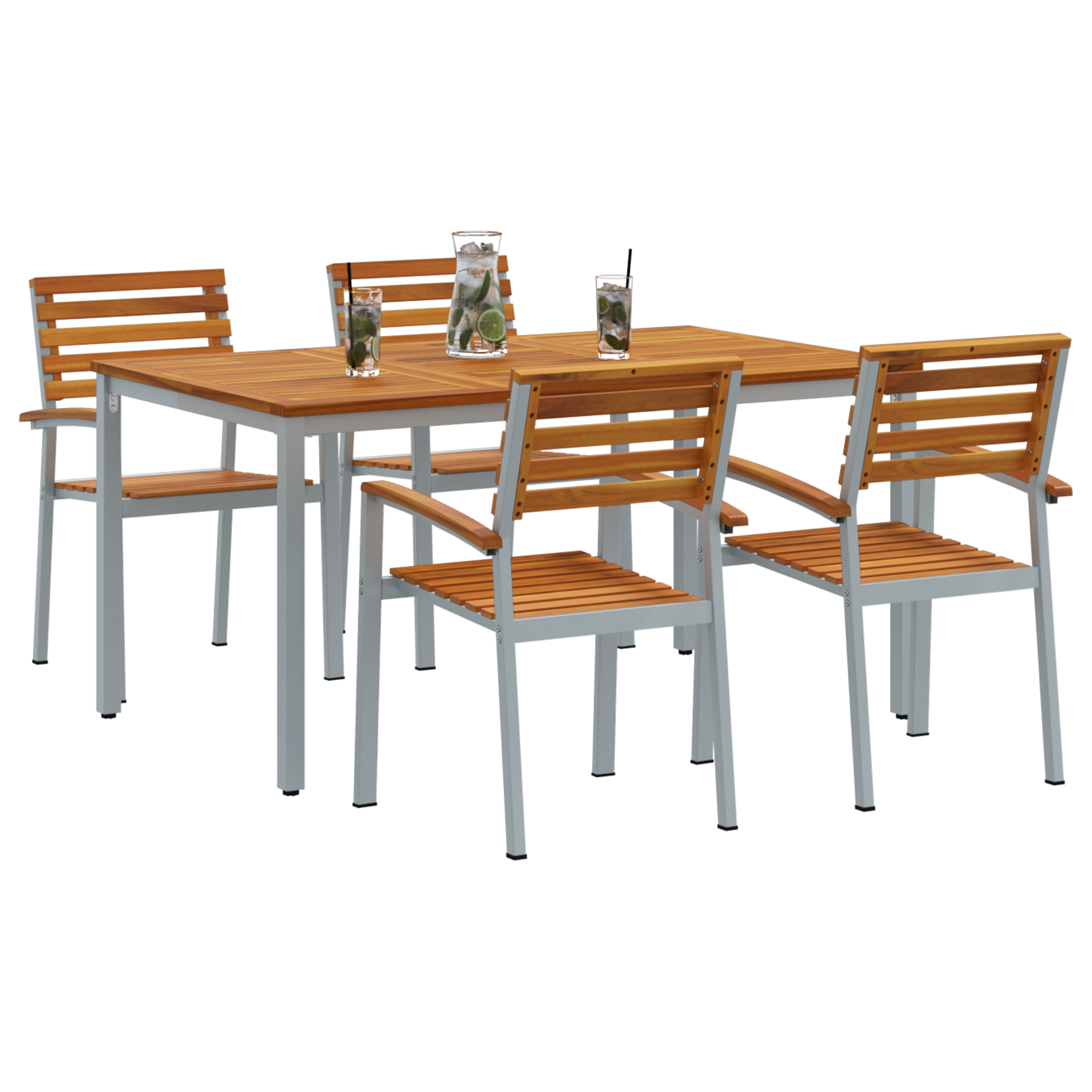 5 Piece Garden Dining Set Solid Wood Acacia and Metal - Image 3
