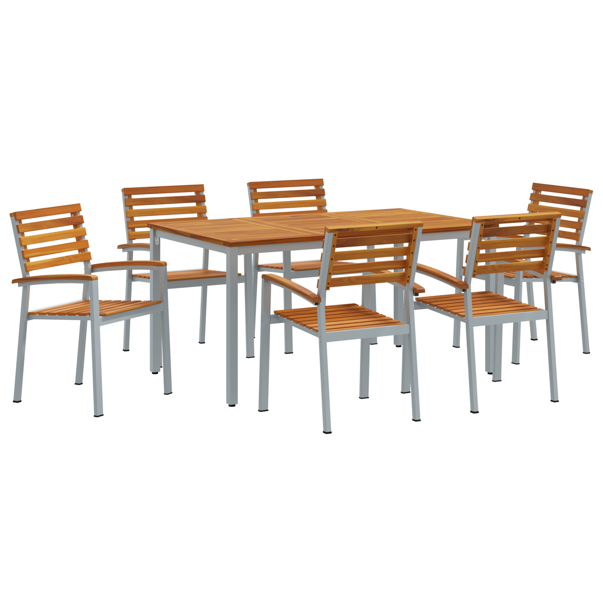 7 Piece Garden Dining Set Solid Wood Acacia and Metal - Image 2