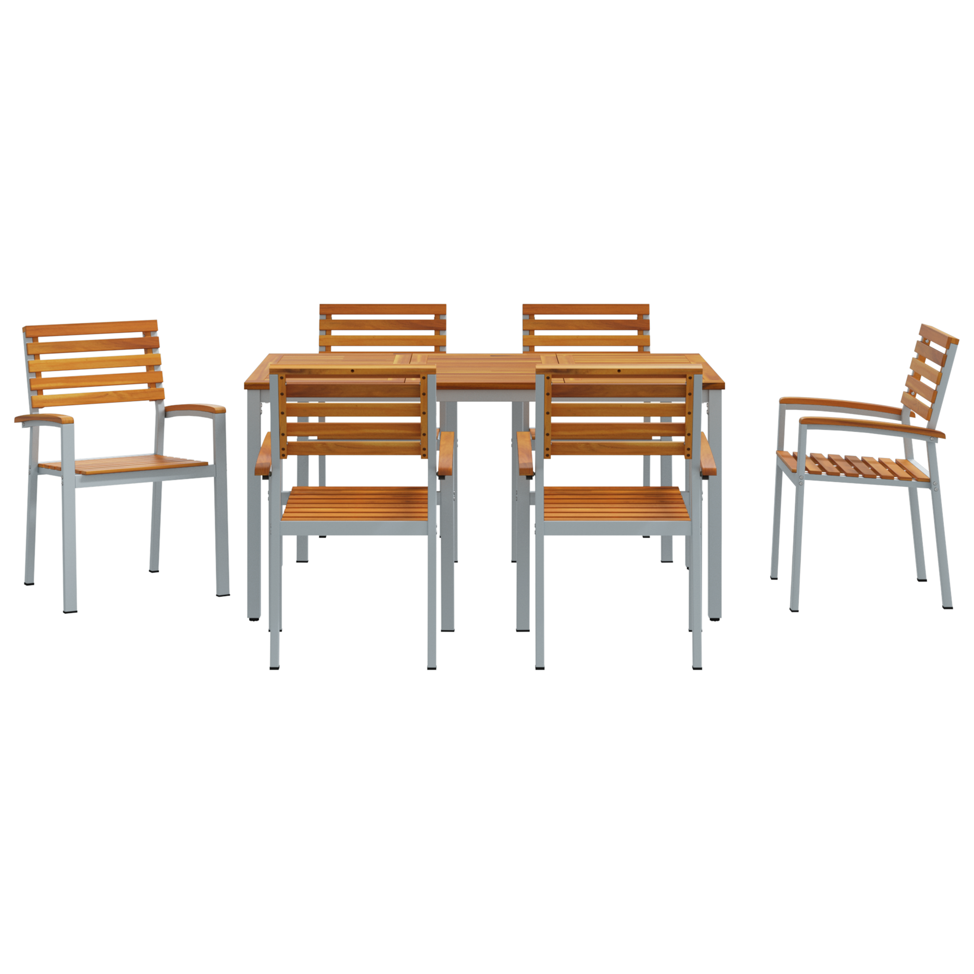 7 Piece Garden Dining Set Solid Wood Acacia and Metal - Image 7