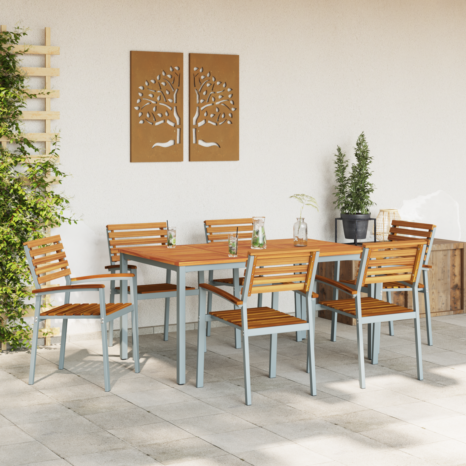 7 Piece Garden Dining Set Solid Wood Acacia and Metal - Image 4