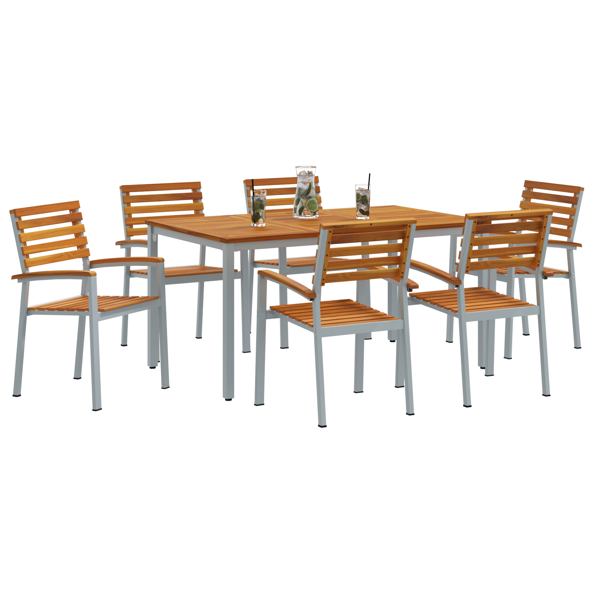 7 Piece Garden Dining Set Solid Wood Acacia and Metal - Image 3