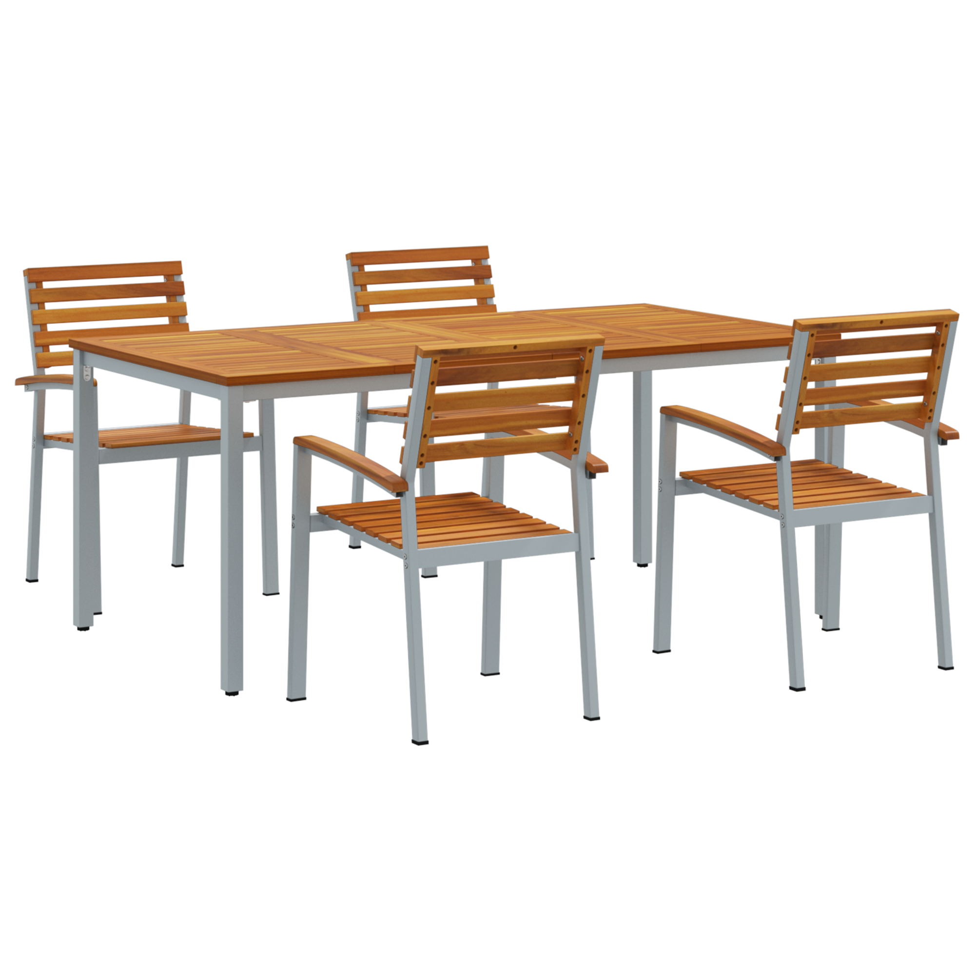 5 Piece Garden Dining Set Solid Wood Acacia and Metal - Image 2