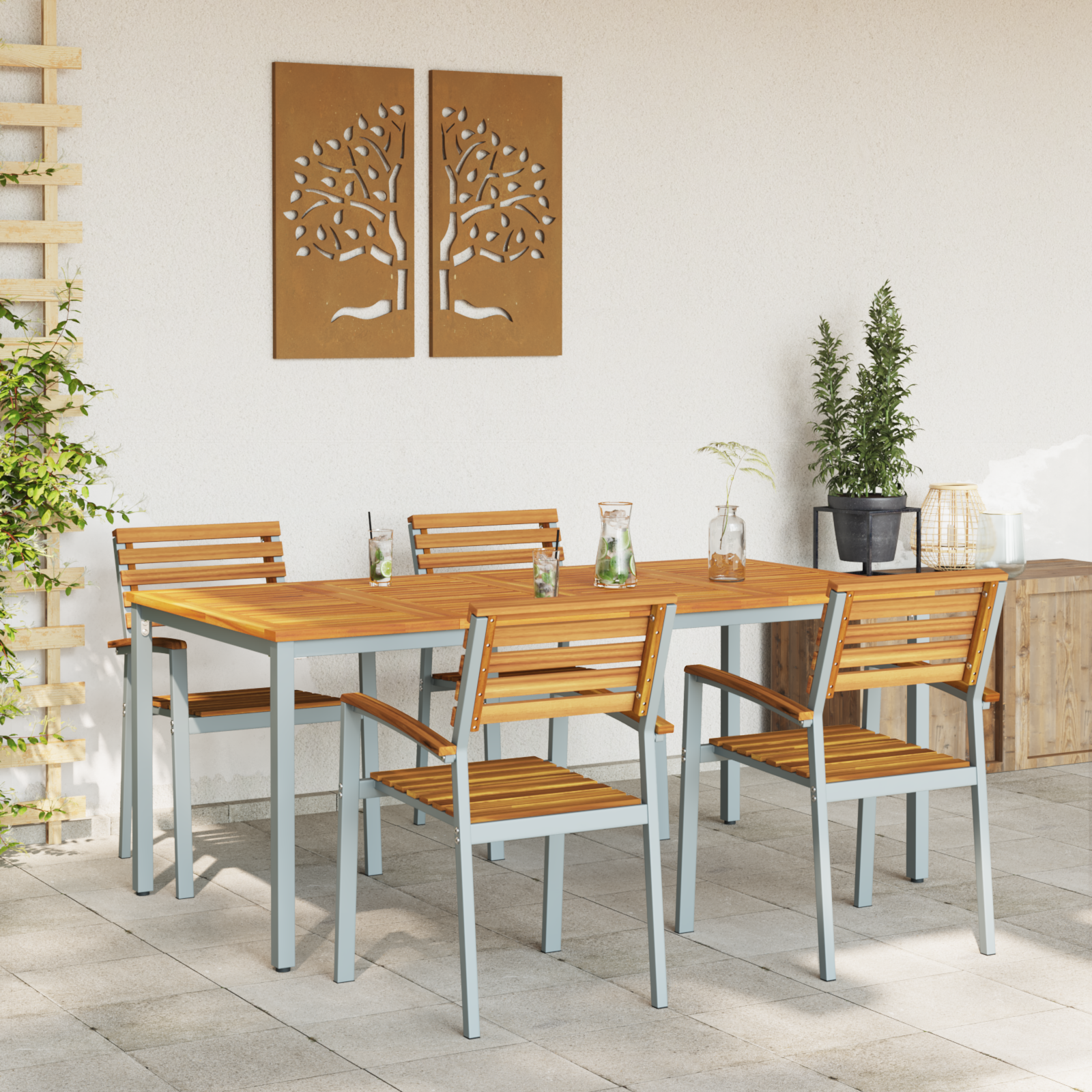 5 Piece Garden Dining Set Solid Wood Acacia and Metal - Image 4
