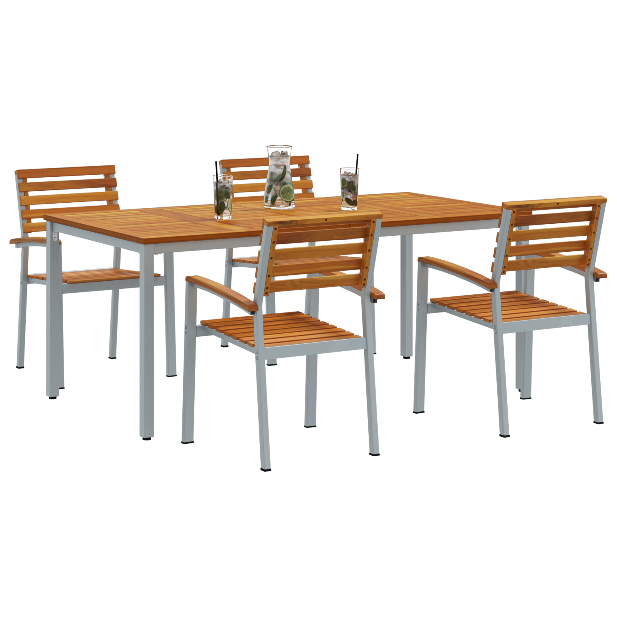 5 Piece Garden Dining Set Solid Wood Acacia and Metal - Image 3